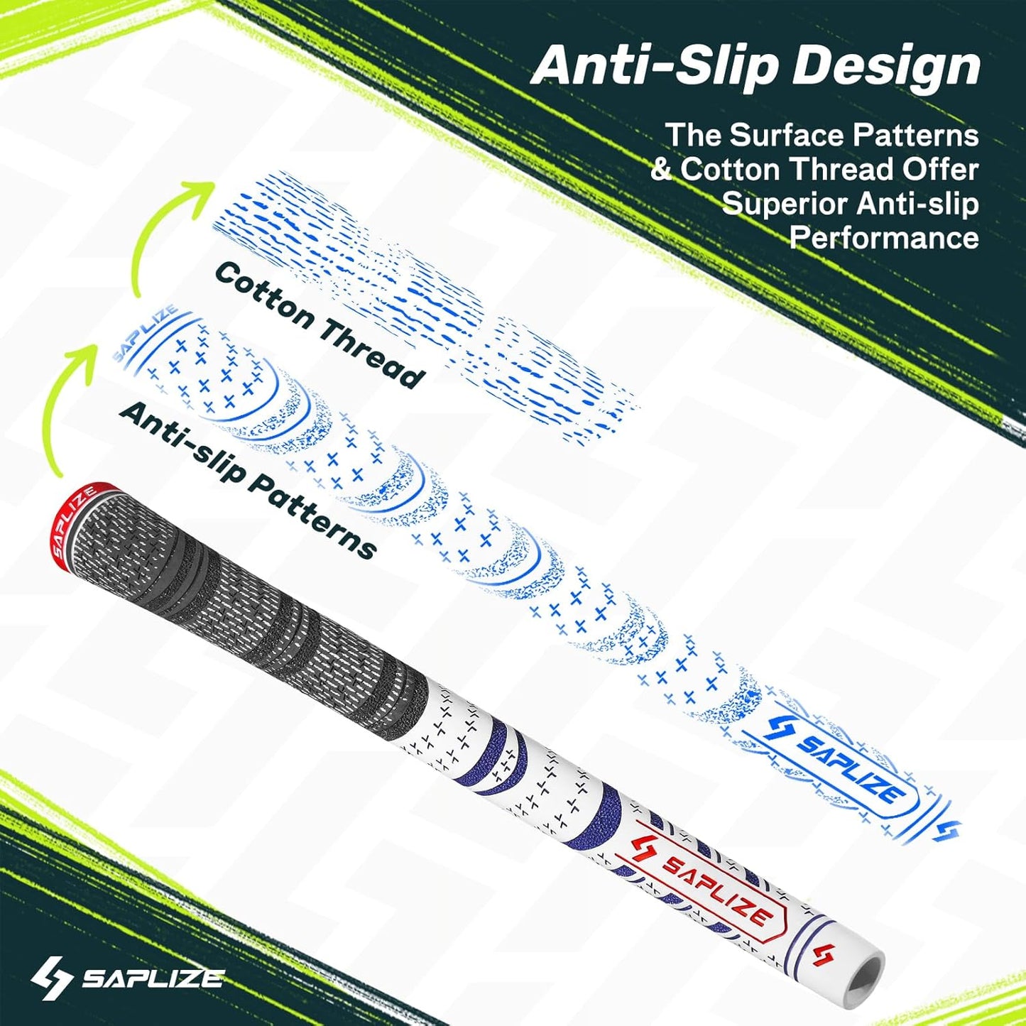 SAPLIZE Cross Cord Golf Grips Set of 13 Grips with Tape or Full Regripping Kit, Std/Mid/Jumbo, Low Taper Design, Multi-compound Hybrid, Anti-Slip Golf Club Grips, CL03 Series