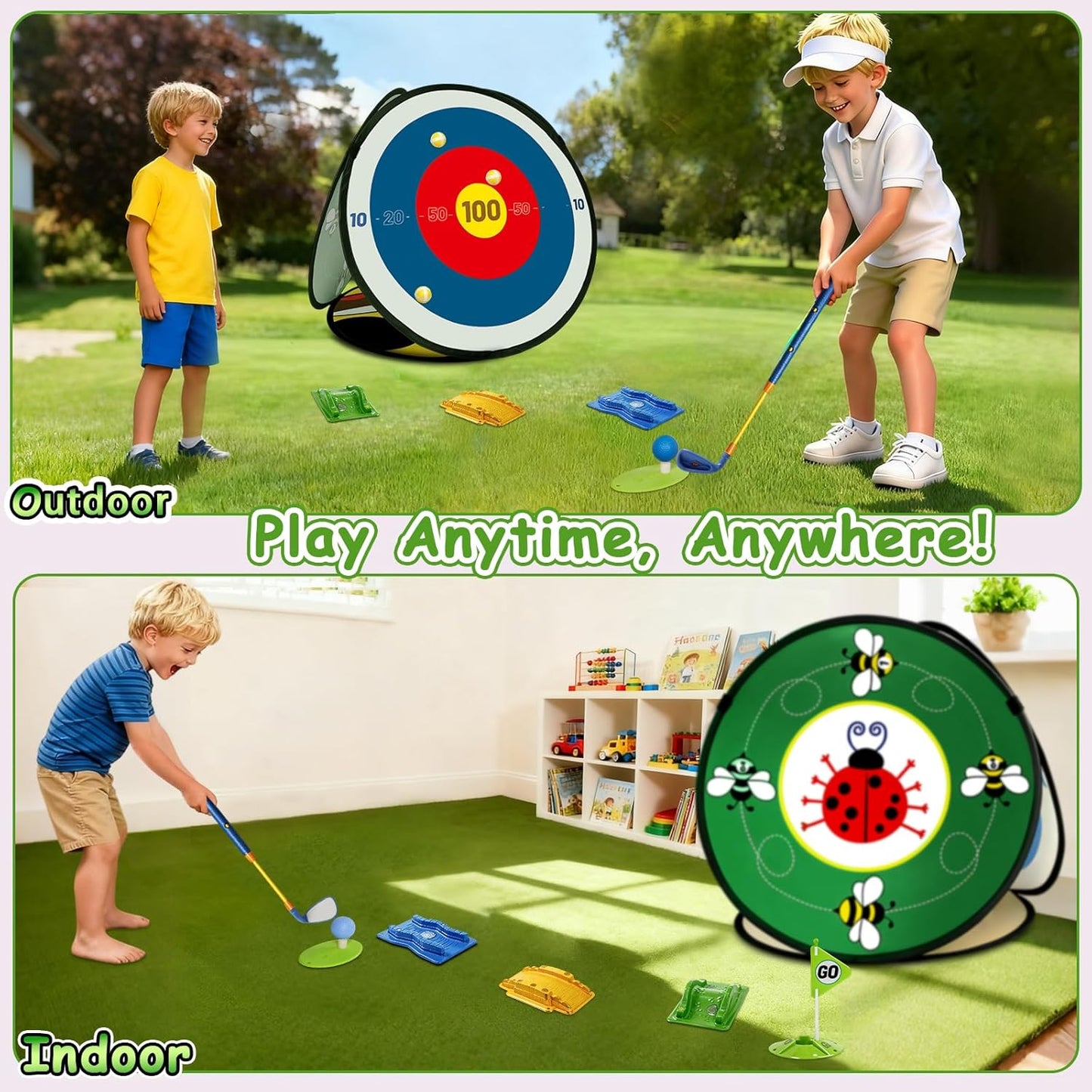Kids Golf Set With Club - 28Pcs 4-In-1 Kids Sticky Golf Games Set , 4 -Sided Golf Chipping Net，Multiple Game Modes , Sports Outdoor Indoor Toys , Birthday Gifts for Girls Boys for 4 5 6 Years Old