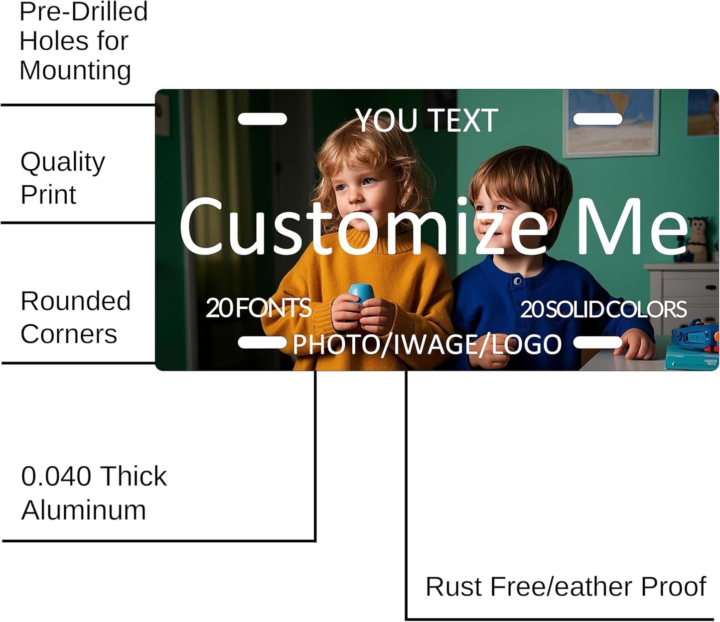 Custom License Plate for Front of Car, 6x12 Inch Personalized Aluminum License Plate with Logo Text Photo,Customize Tags and Vanity Plates for Truck Car Door Auto Accessories