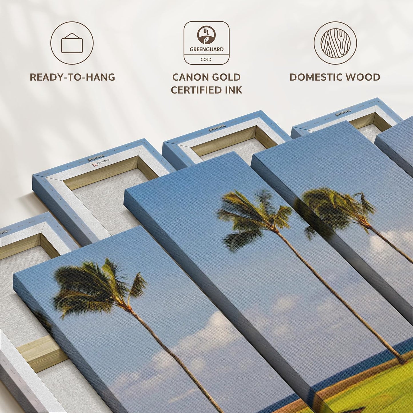 Elephant Stock Hawaiian Golf Course Wall Art - Horizontal Canvas - 4-Piece Living Room Wall Decor - Photography Sports Canvas Print - Green and Yellow Decor for Wall - 24" X 14"