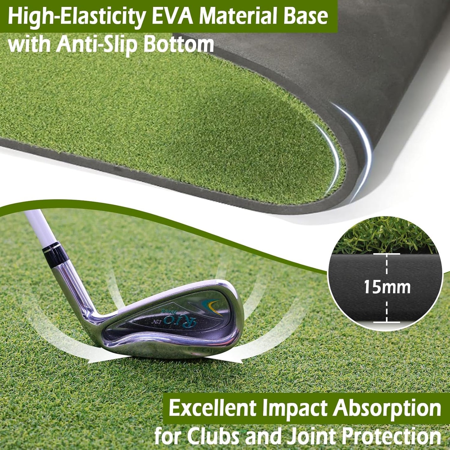 Bearwill Golf Mat 31mm, 5x4ft/5x5ft Golf Hitting Mats for Practice Outdoor Indoor, High-Elasticity Artificial Turf Mat for Garage Simulator Chipping Driving Training