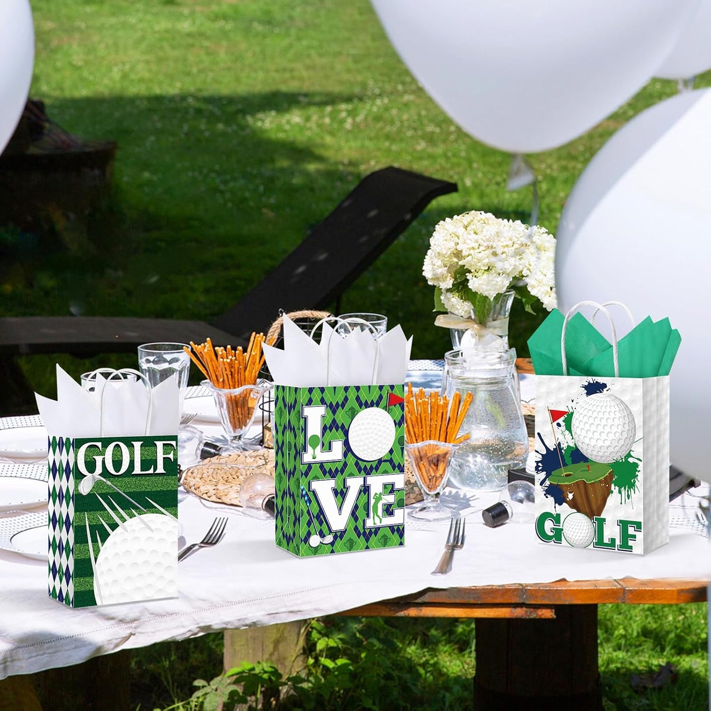 Aoriher 24 Pcs Golf Party Favor Bags with Tissue Paper Golf Goodie Gift Bags Golf Candy Treats Snack Bags with Handle for Birthday Party Supplies Decorations