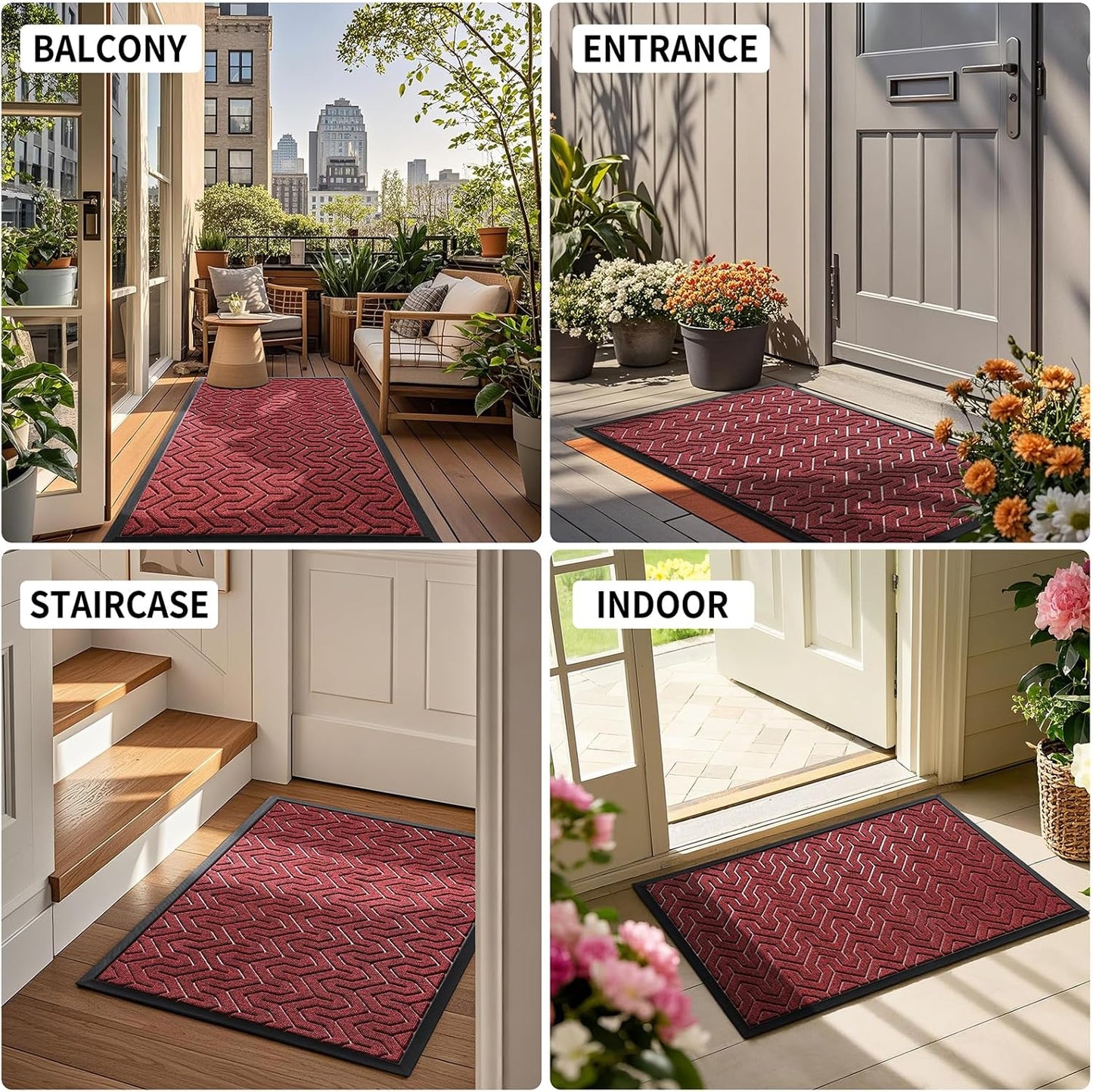 Yimobra Large Door Mat Outside Entrance 47x32, Waterproof Heavy Duty Outdoor Mats for Front Door, Non Slip Rubber Entry Mat for Garage Patio Indoor, Easy Clean, Black Red