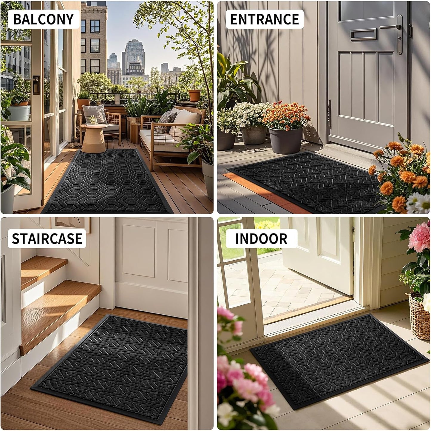 Yimobra Front Door Mat Outside Entrance 29.5x17, Waterproof Heavy Duty Outdoor Mats for Front Door, Non Slip Rubber Entry Mat for Garage Patio Indoor, Black