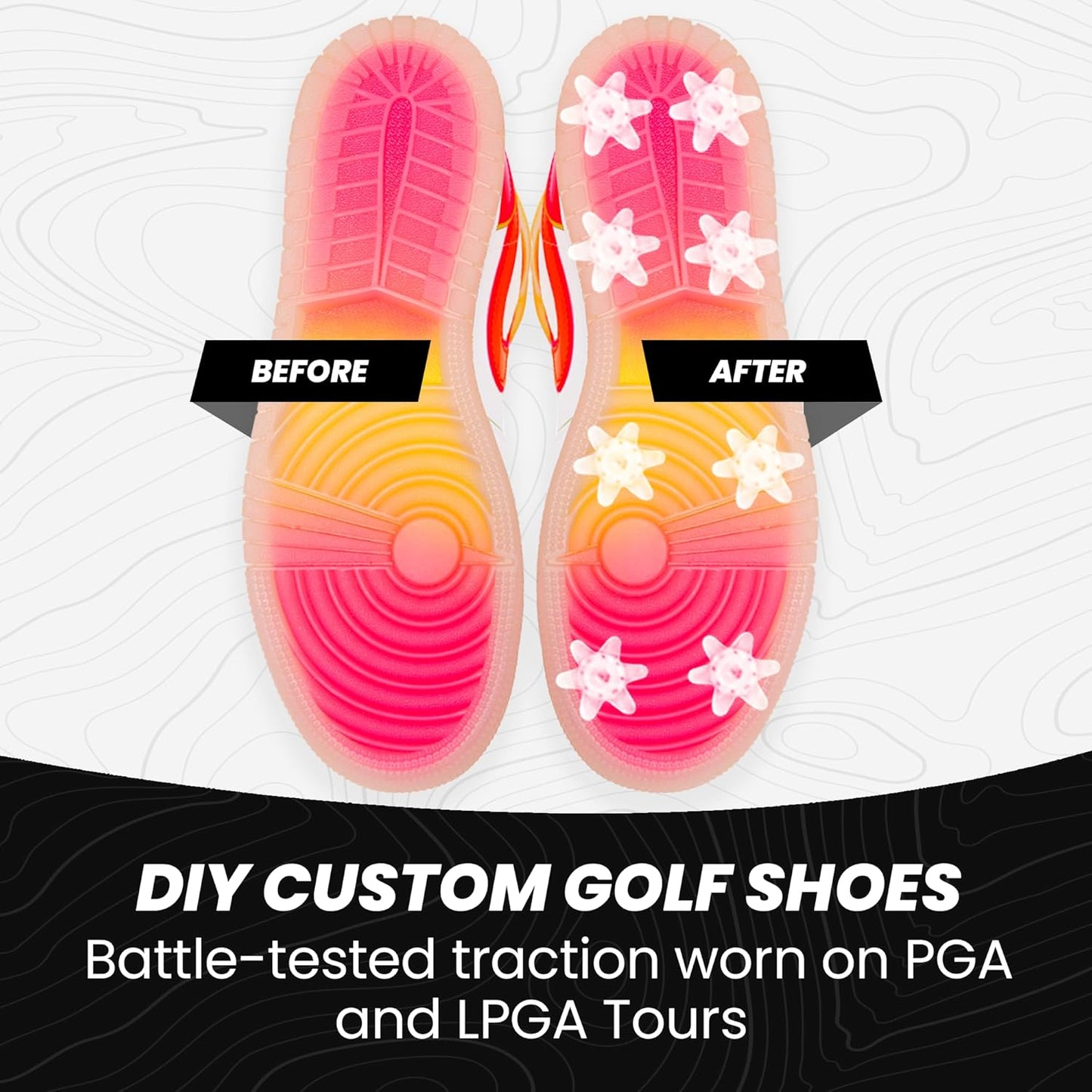 Golfkicks DIY Golf Cleats Kit Transform Sneakers into Golf Shoes Fun Gift Compatible with Flat Rubber Sole Shoes Includes 20 Golf Spikes and Mounting Tools