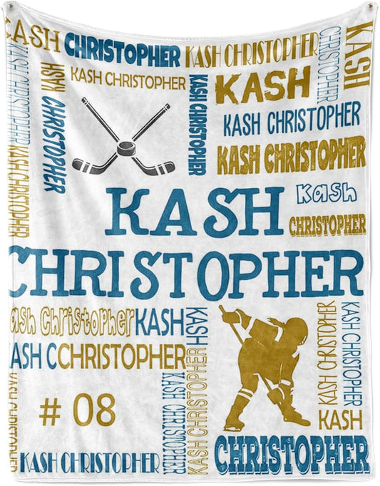 Custom Name Hockey Blanket - Personalized Names Soft Plush Flannel Throw Blankets for Baby Kids Teen Girls Holidays Birthdays Gifts Color10