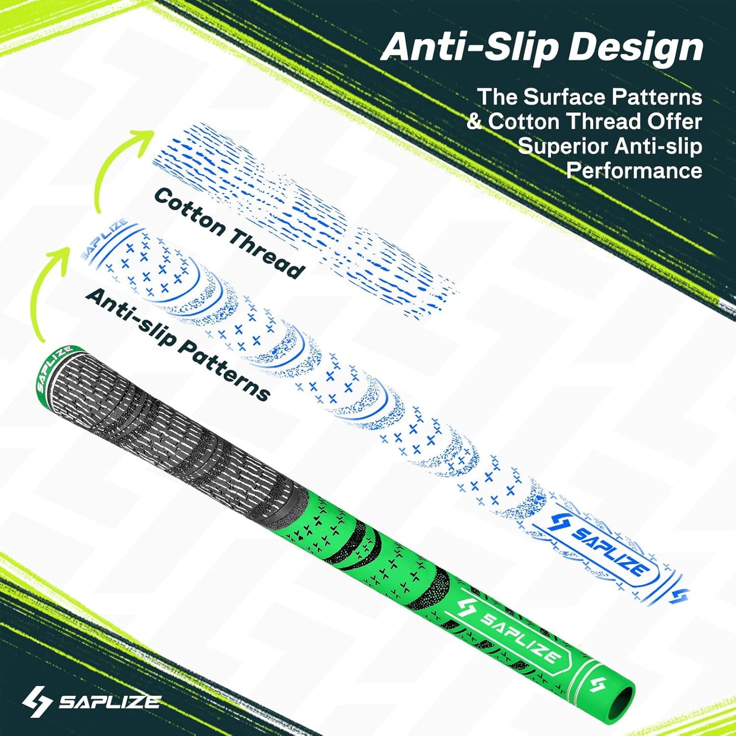 SAPLIZE Cross Cord Golf Grips Set of 13 Grips with Tape or Full Regripping Kit, Std/Mid/Jumbo, Low Taper Design, Multi-compound Hybrid, Anti-Slip Golf Club Grips, CL03 Series