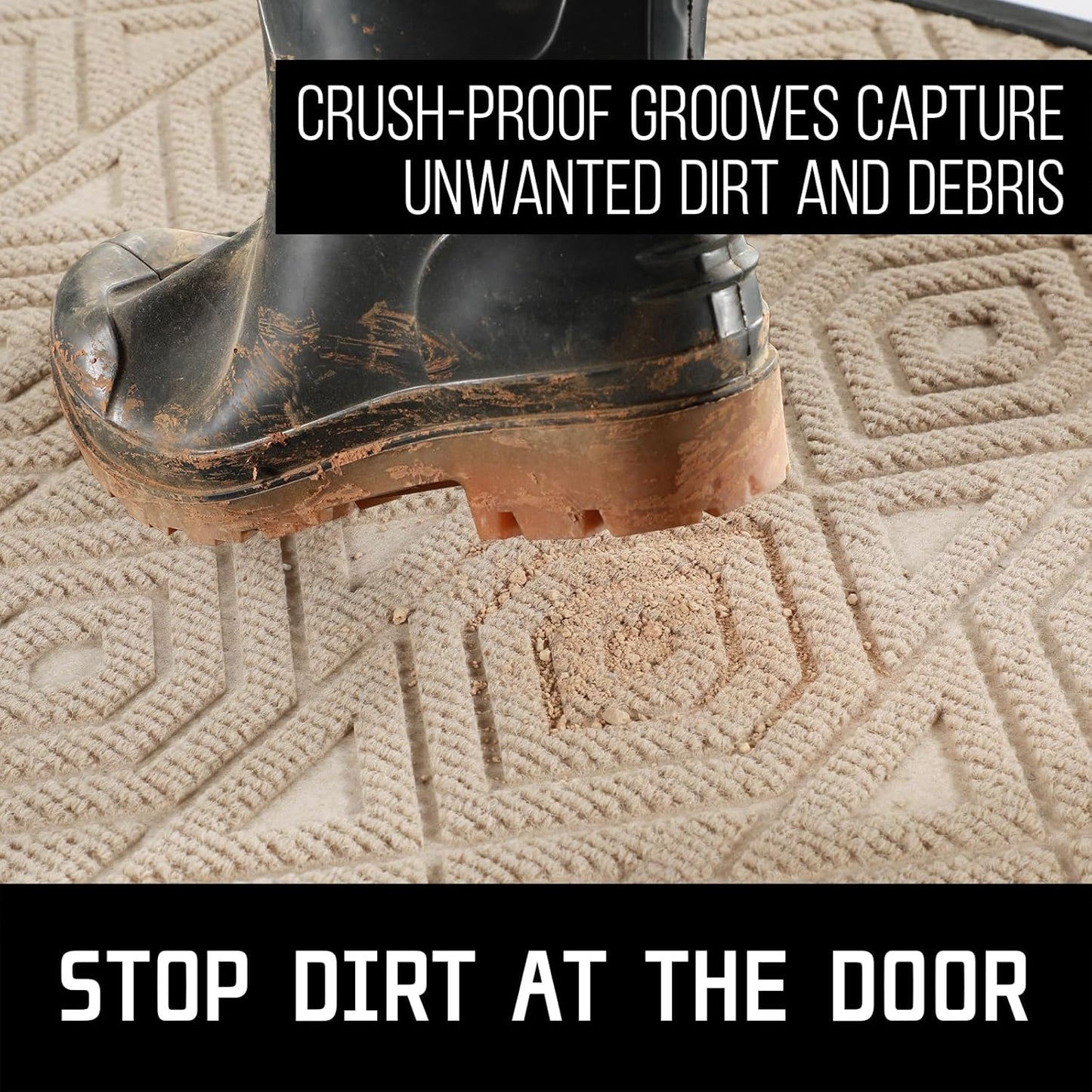 Yimobra Door Mat, Outdoor Indoor Entrance Welcome Mat, Heavy Entry Front Door Mat, Stain & Fade Resistant, Low Profile, Sturdy Rubber, Easy Clean Patio Floor Mat, Waterproof, 60 x 36,Light Beige