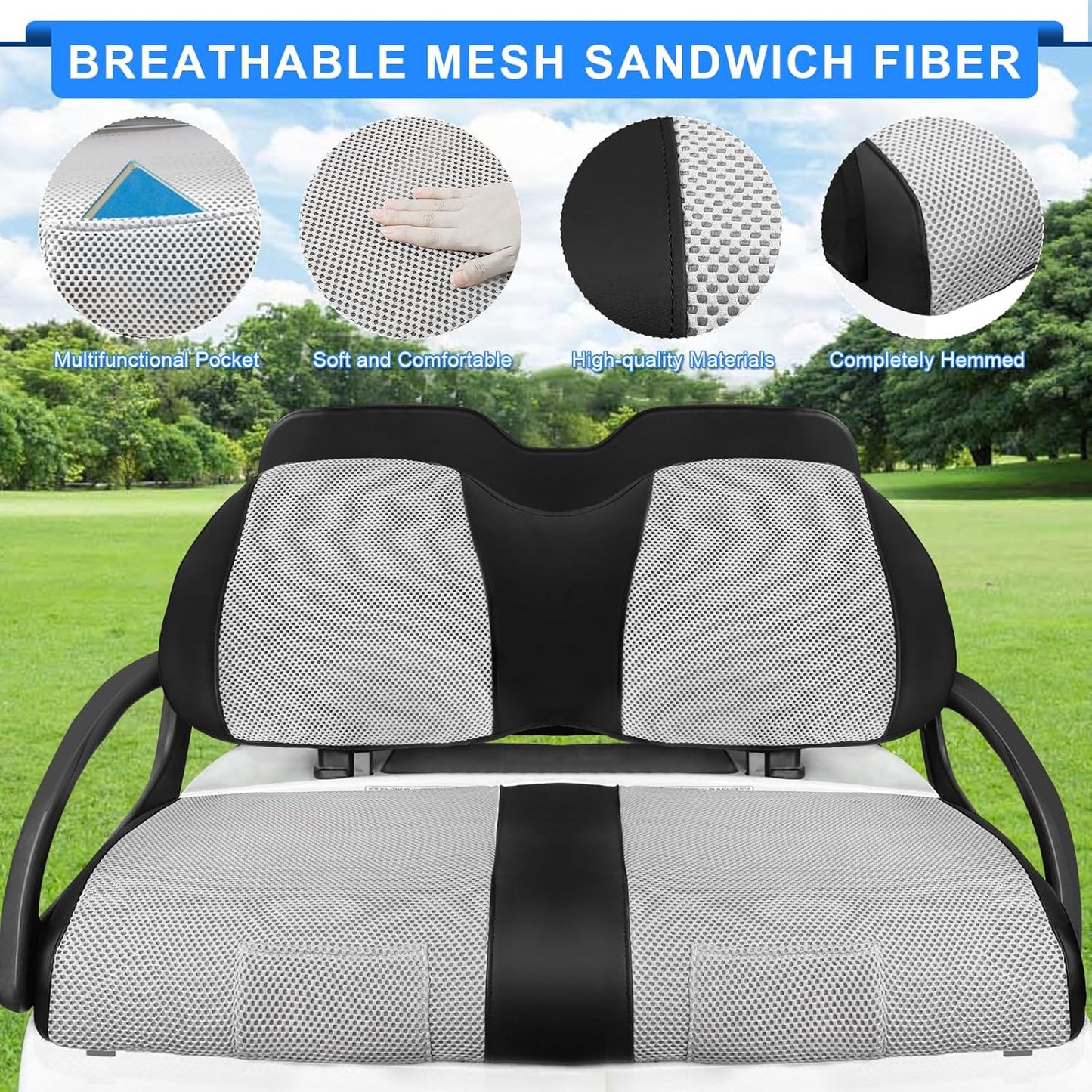 Golf Cart Seat Covers For Club Car Precedent Seat Cover OEM Front, Breathable Fabric and Leather Front Seat Cover Like Gloves, Full Wrap-Around Design of Club Car Precedent Golf Cart Front Seat Cover