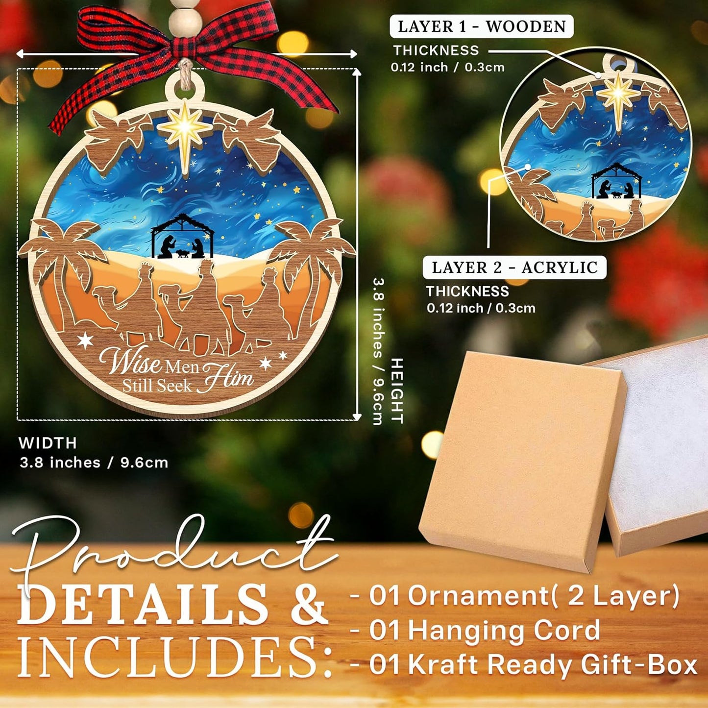 HEXMOZ Nativity Scene Christmas Ornaments - Catholic Religious Gifts for Women, Men - Christian Ornaments for Christmas Tree, Nativity Decorations Festive Faith Ideas - Xmas Holiday Ornaments 2025