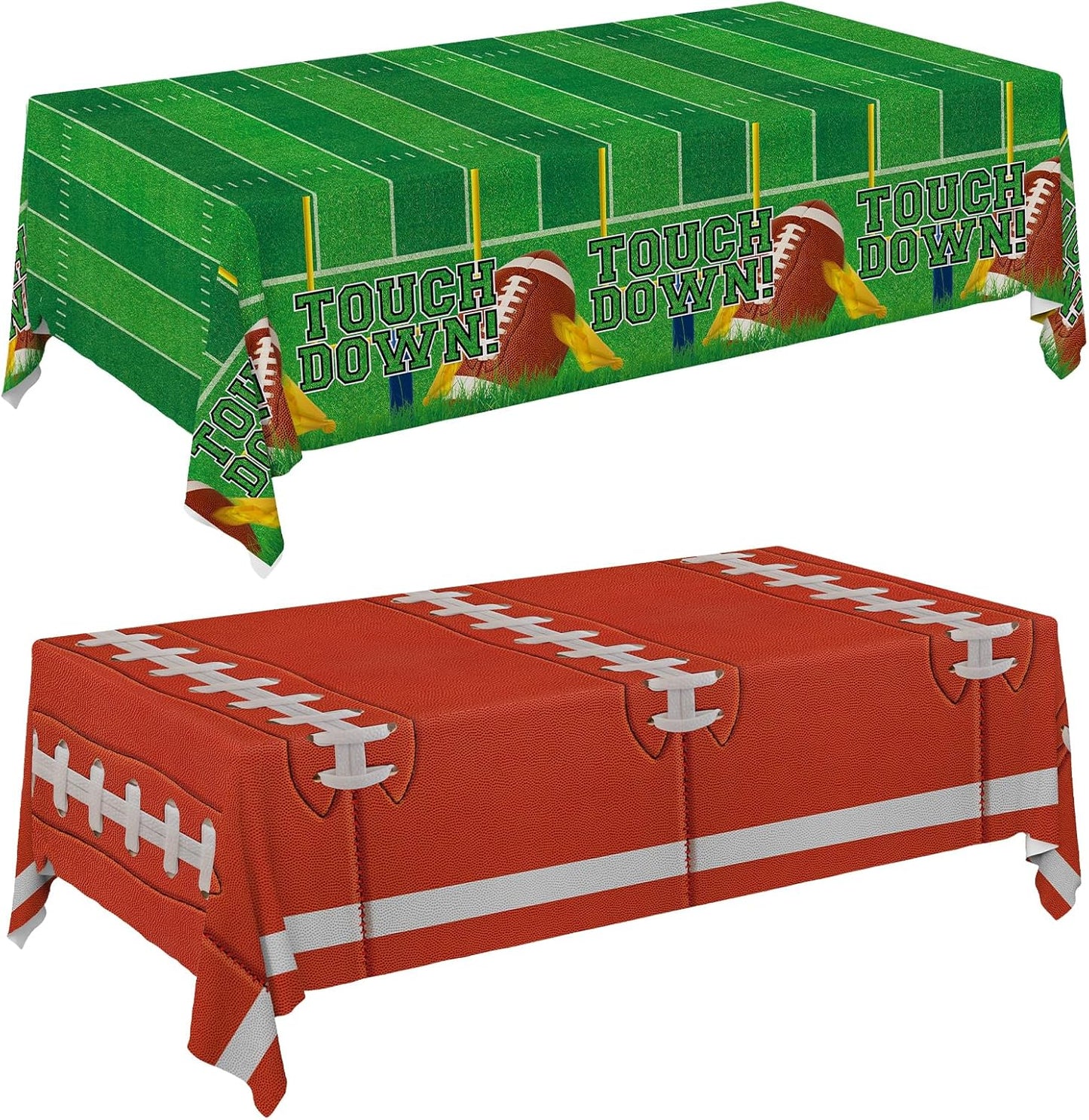 Gatherfun 2-Pack Football Decorations – Touchdown Tablecloth Set, 54x108 Disposable Plastic Covers for Game Party, Birthday Party & Football-Themed Favors