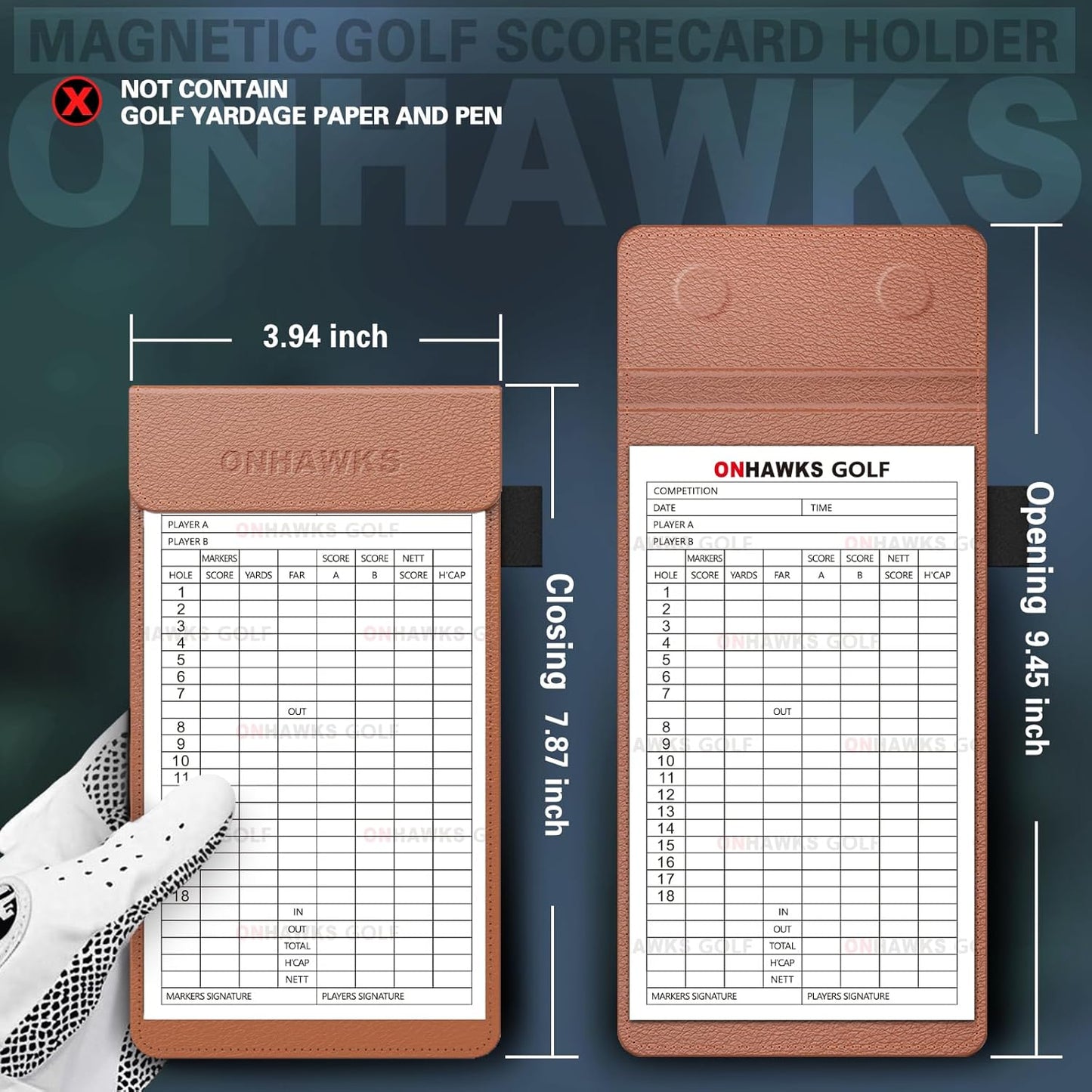 Golf Magnetic Yardage Book Cover & Leather Scorecard Clover,Golf Accessories for Men,Magnet Book Case for Back Pocket