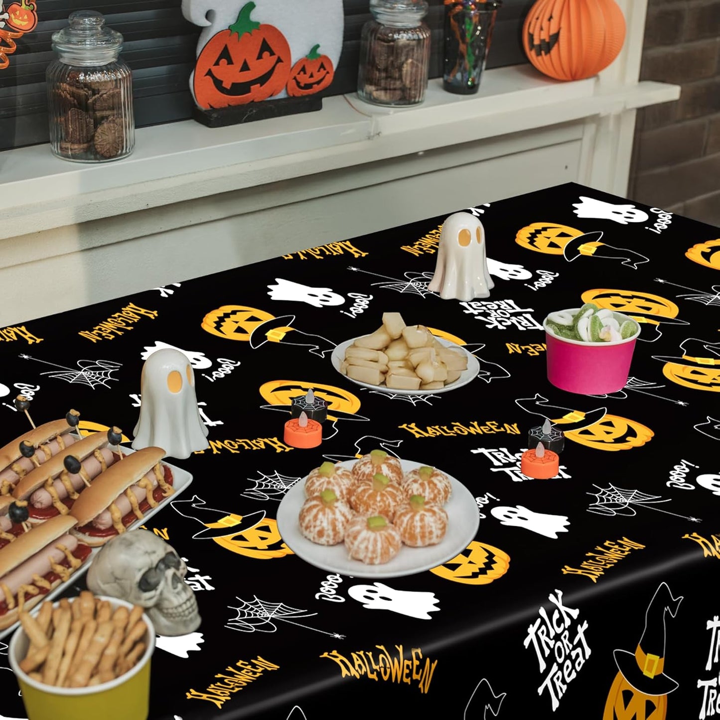 QZYL 2 Pack Halloween Table Cloths, 54 in x 108 in Pumpkin Party Decorations, Purple Black Tablecloth Disposable Plastic Table Cloth Tablecover, Halloween Party Decor Dinnerware Home