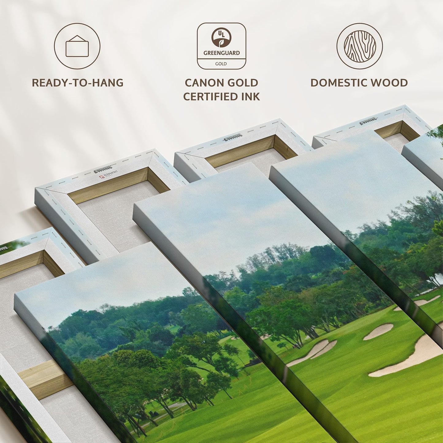 Elephant Stock Beautiful Golf Course Wall Art - Horizontal Canvas - 4-Piece Living Room Wall Decor - Tree Photography Canvas Print - Green and Blue Decor for Wall - 43" X 27"