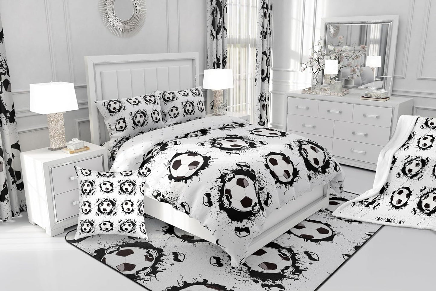 Feelyou Football Polyester Bath Rug Soccer Soft Fleece Door Carpet for Kids Boys Girls Ball Game Non Slip Bath Mat Sport Themed Bathroom Floor Indoor Doormat,20x32 Inch