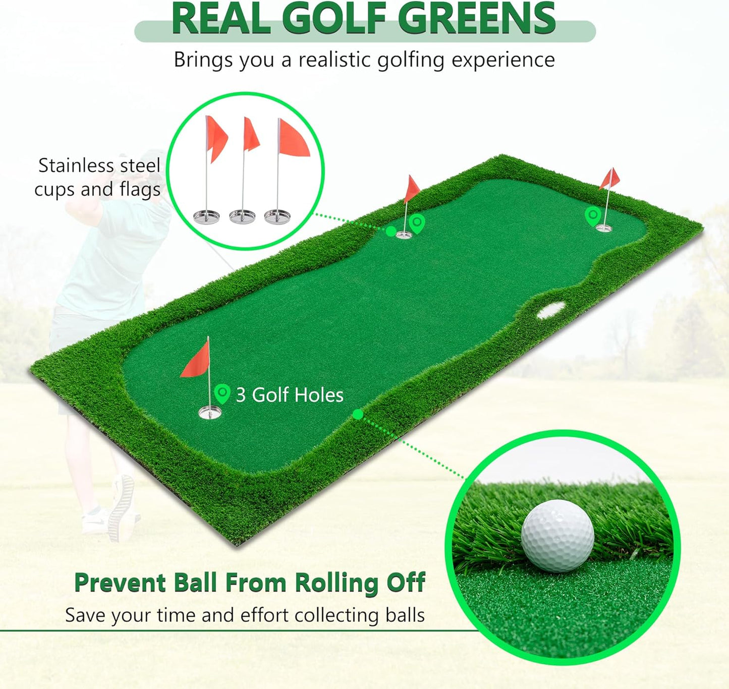 Golf Putting Green, Large Professional Golfing Training Mat, Practice Putting Green Mat for Indoor Outdoor