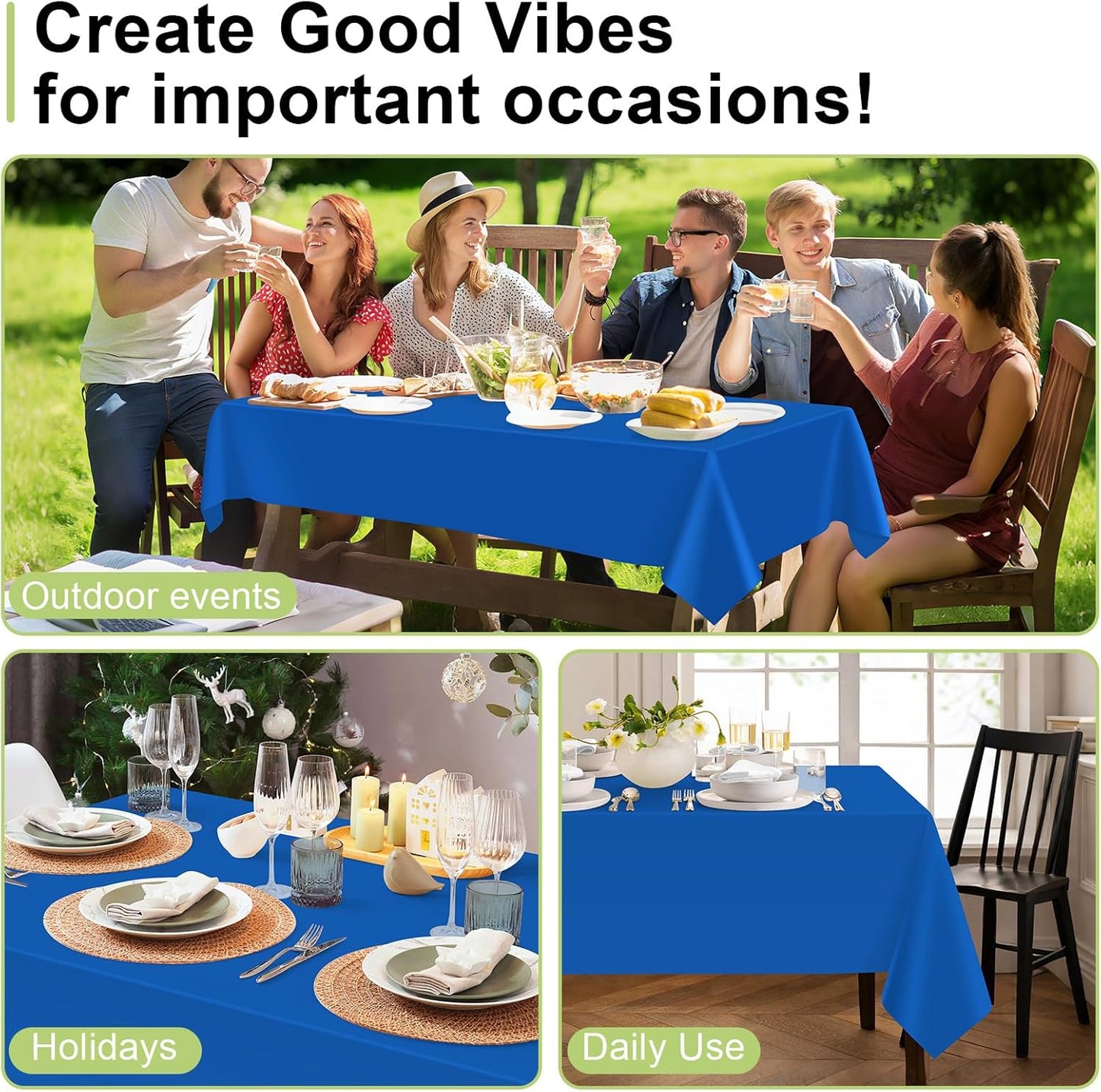 QIKSION Plastic Table Cloth Disposable 6 Pack, 54 x 108 Inch Tablecloths for Rectangle Tables, Blue Plastic Table Cover