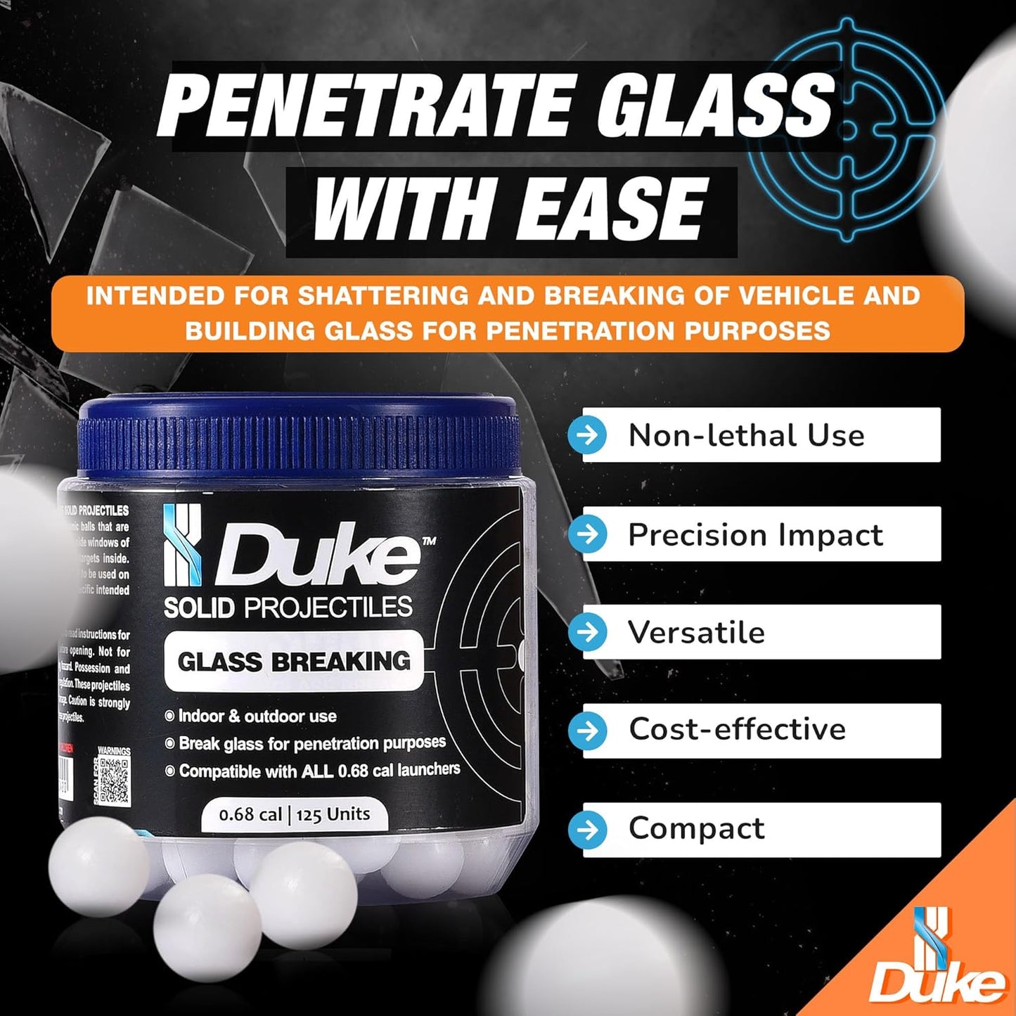 Duke Kinetic Projectiles - 68 Caliber Projectiles, 68 Cal Hard Plastic Balls Compatible with 68 Caliber Self Defense Gun, Non-Lethal for Training