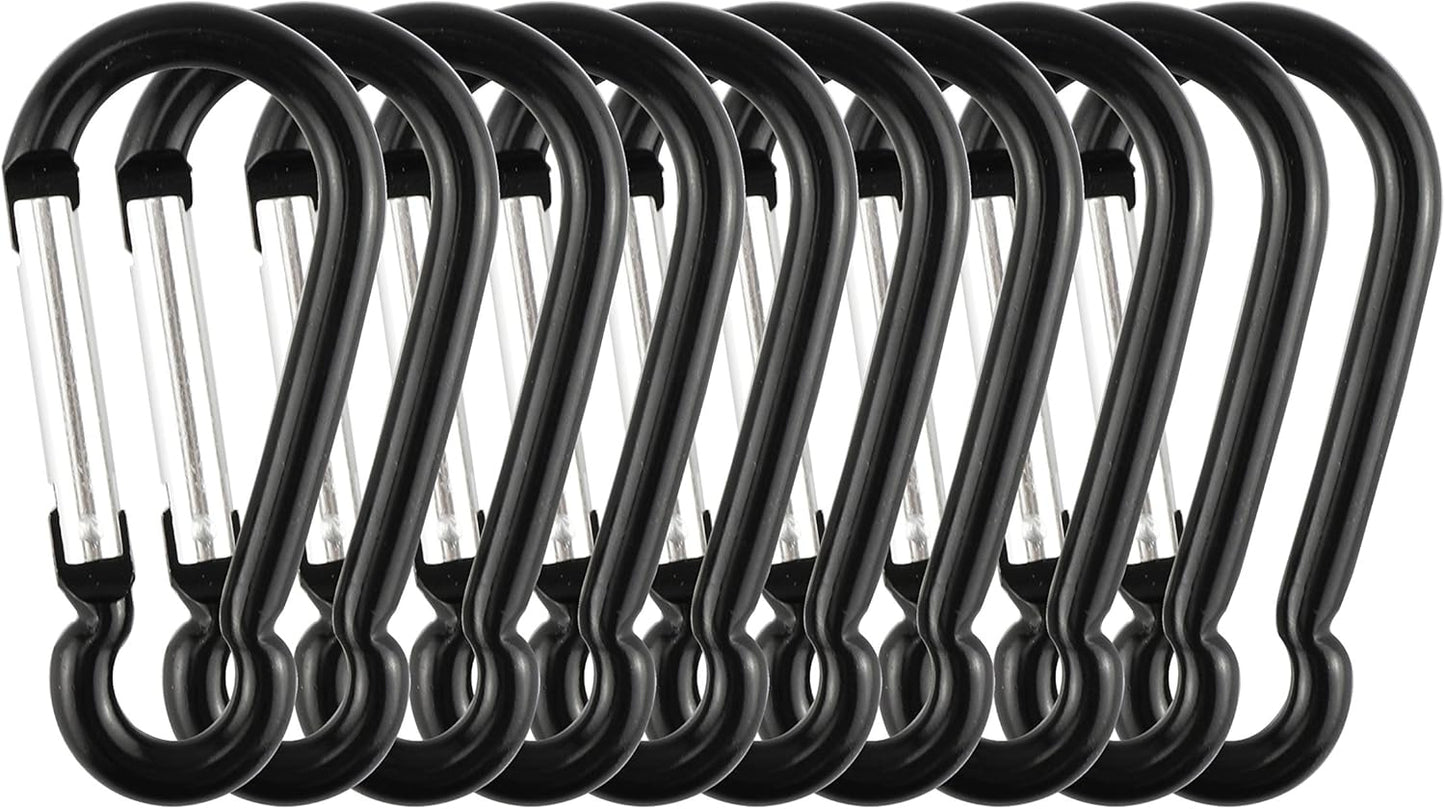 Swatom Aluminum Carabiner Clip 1.6/1.9/2.3/2.7/3.1 Inches Spring Snap Hook Keyring Carabiners Keychains Black (10P/20P)