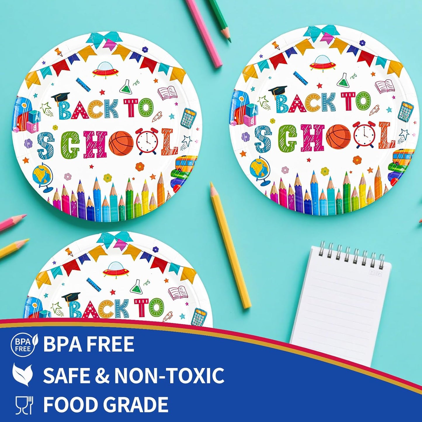 75PCS Back to School Paper Plates and Napkins - School Themed Tableware Set Include 7inch Paper Plates Napkins Forks Disposable Decoration Supplies for School Preschool Kindergarten Party, Serve 25