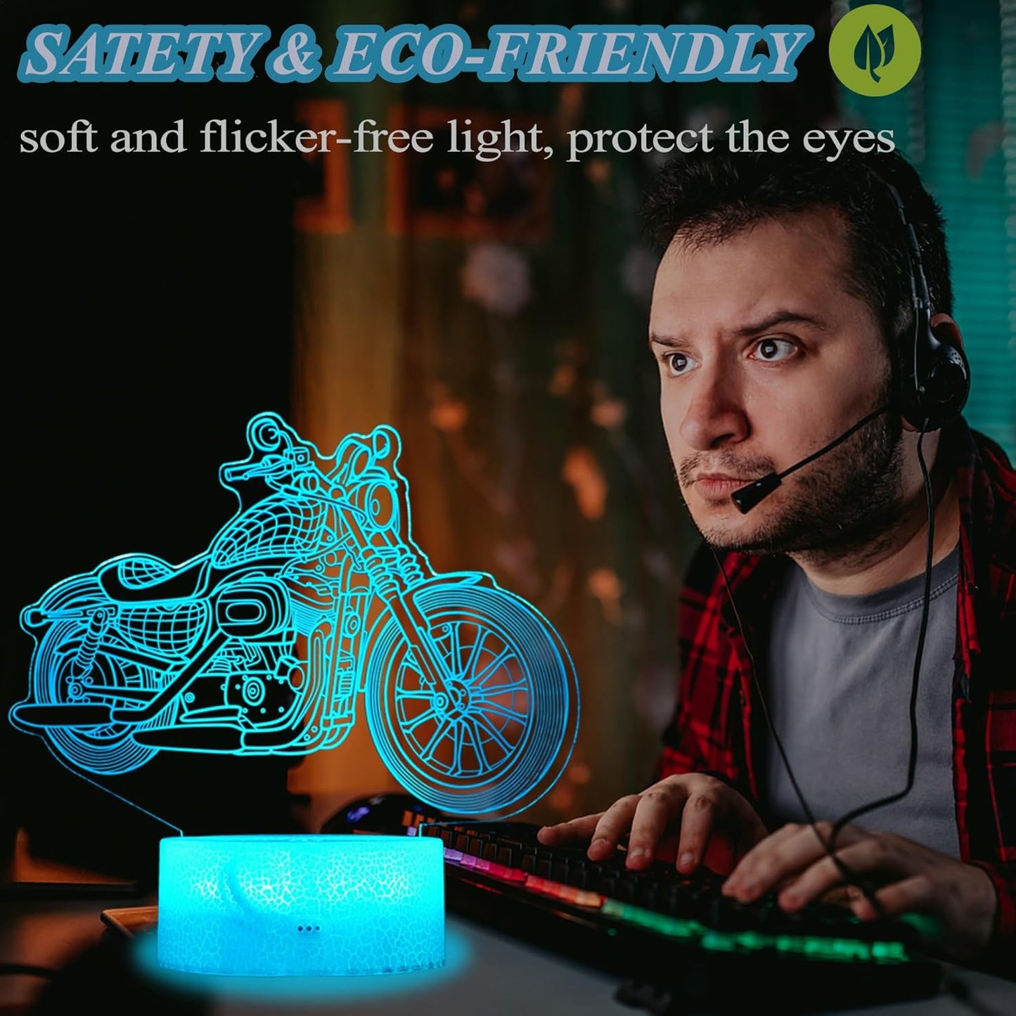 Motorcycle Gifts, Motorcycle Night Light, Motorbike 3D Illusion Lamp, 16 Colors Changing, Timer, 4 Flash Modes and Dimmable，LED, Kids Room Decoration, Xmas Birthday Gifts