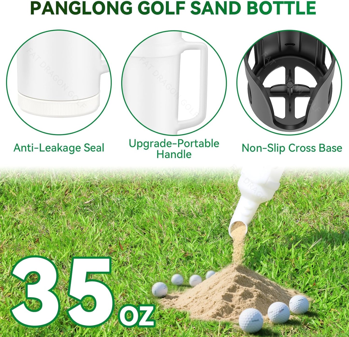 Panglong Universal Golf Cart Sand Bottle with Handle 2PC, Dual Installation Options No-Drilling/Drill Divot Filler Sand Bottle-35oz ABS, Suitable for Yamaha, Club Car, EZGO Models
