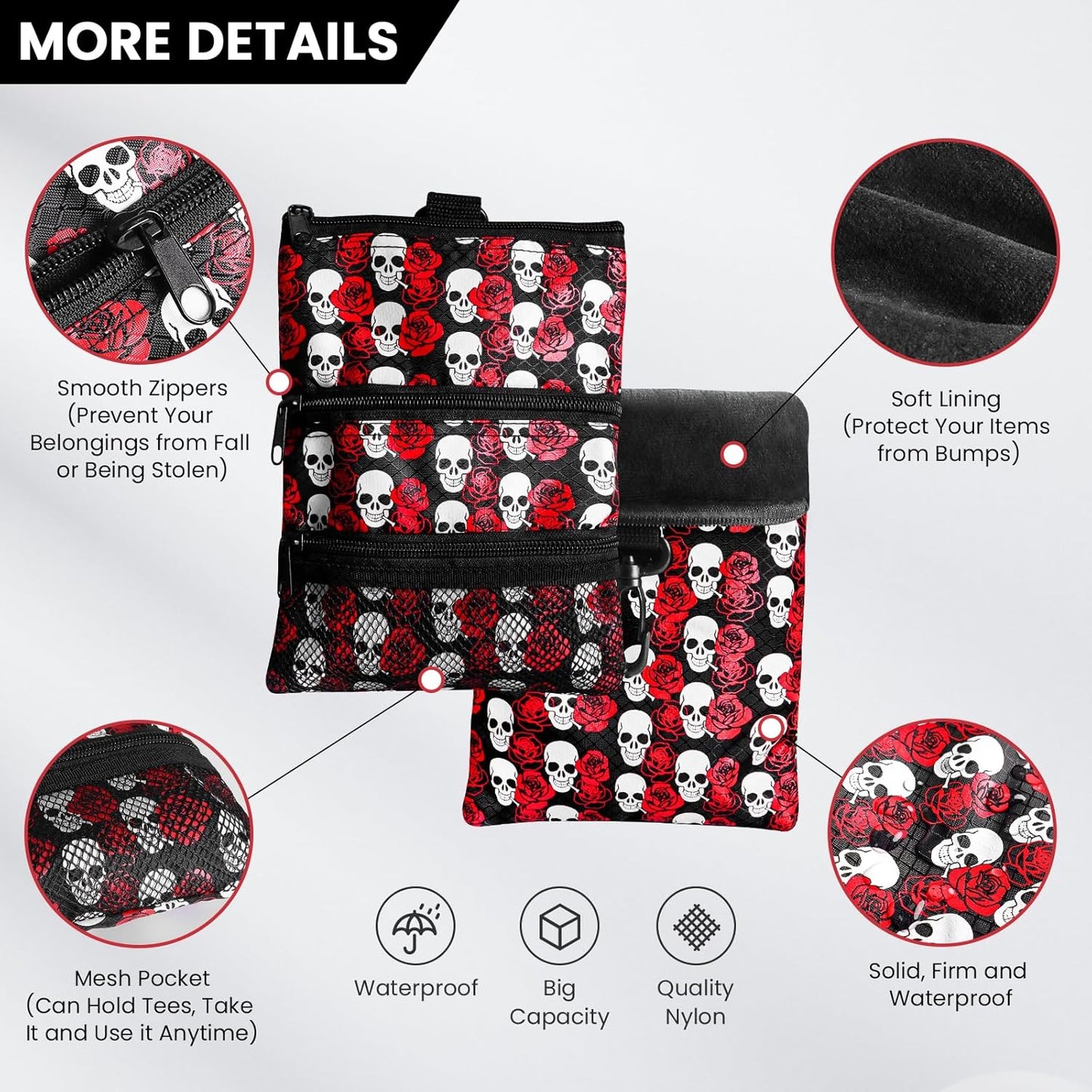 FINGER TEN Golf Pouch Bag for Valuables Tee Color with 4 Golf Pencil Pack, Zippered Pocket Gear Clip Hook to Bag