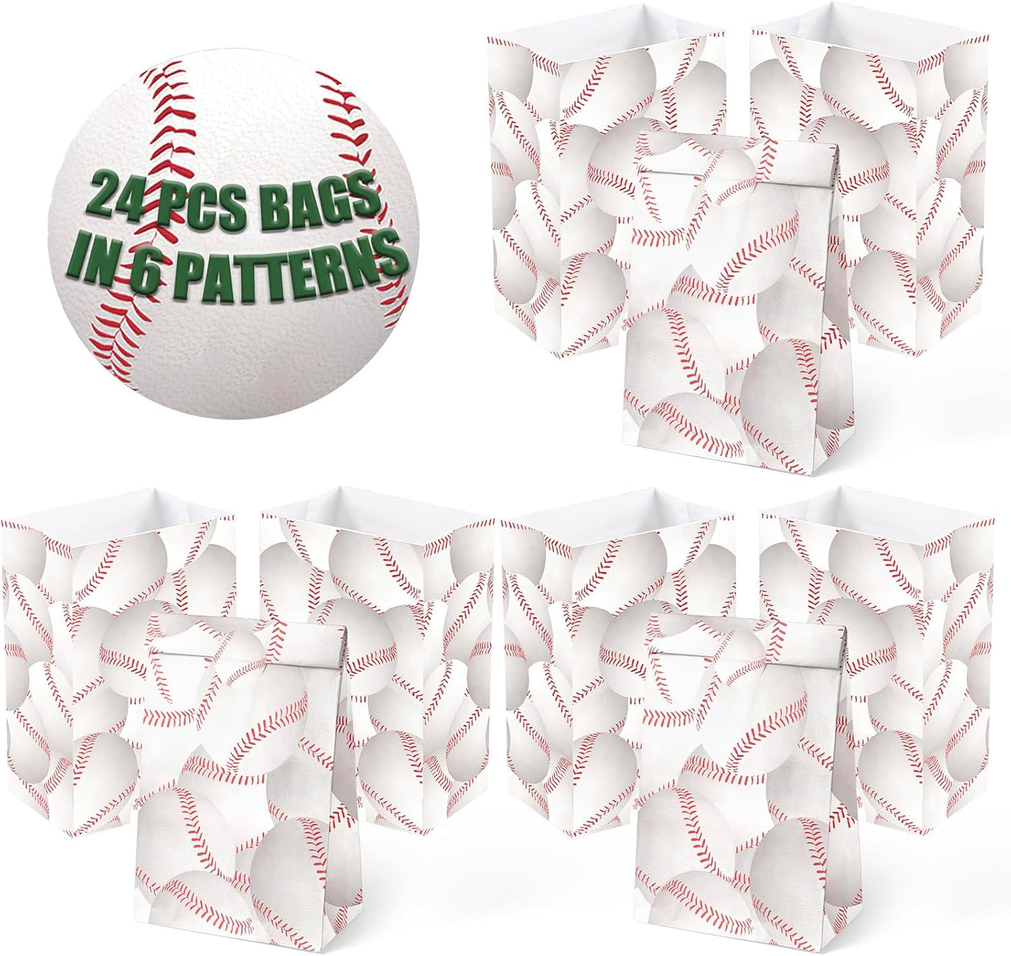 OuteGo 24 Baseball Party Favor Bags with Stickers - Goodie Bags & Party Favors for Kids' Birthday Parties