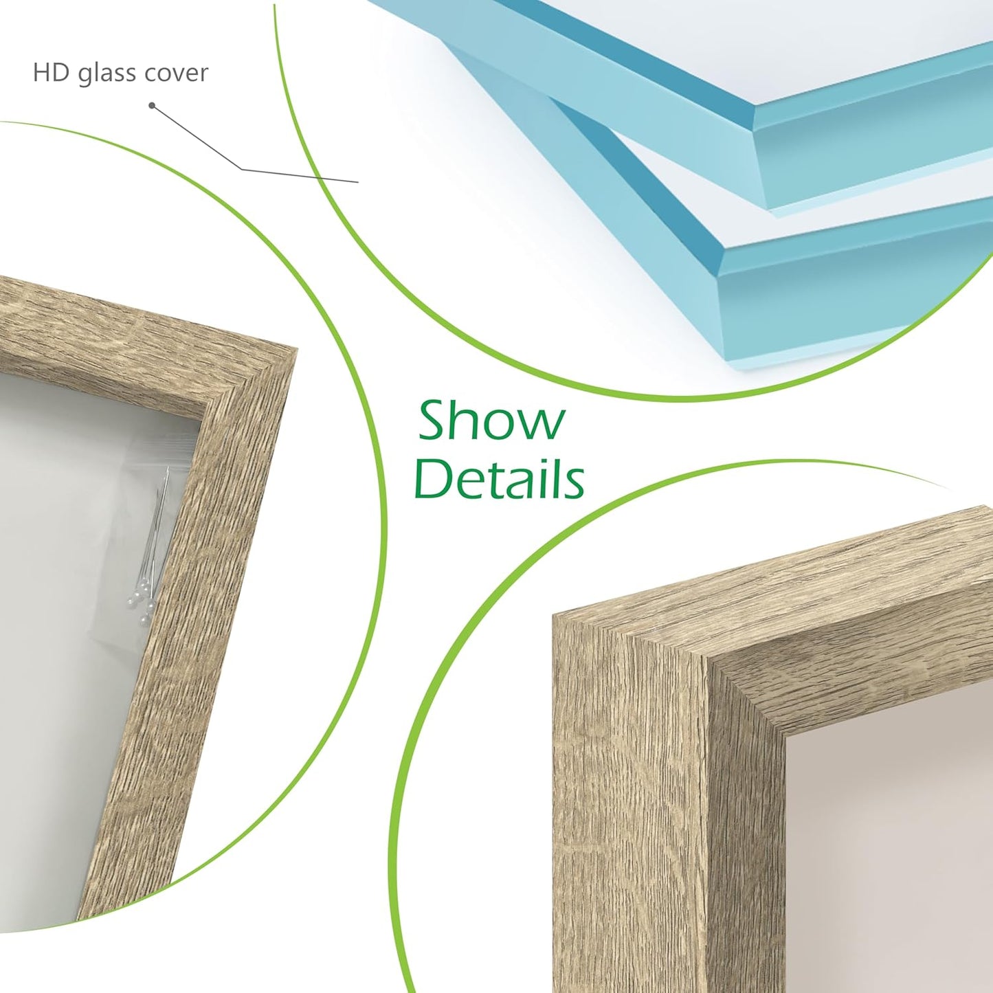 FrameWorks 16x20 Driftwood Wooden Shadow Box Frame – Soft Felt Back, Tempered Glass, and Included Elegant White Ball Push Pins