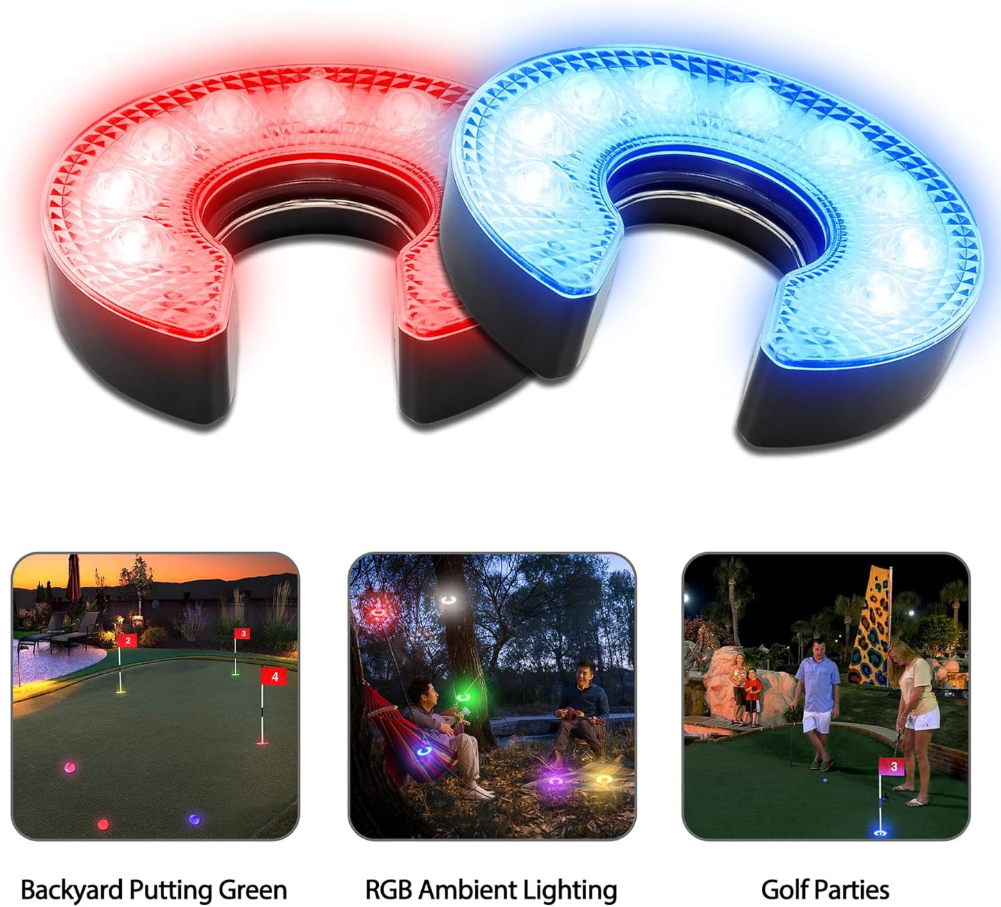 KINGTOP Mini Golf Flagstick with RGB Hole Light, Practice Putting Green Flags for Yard, Golf Pin Flag Hole Cup Set, Light Up Night Golf Party