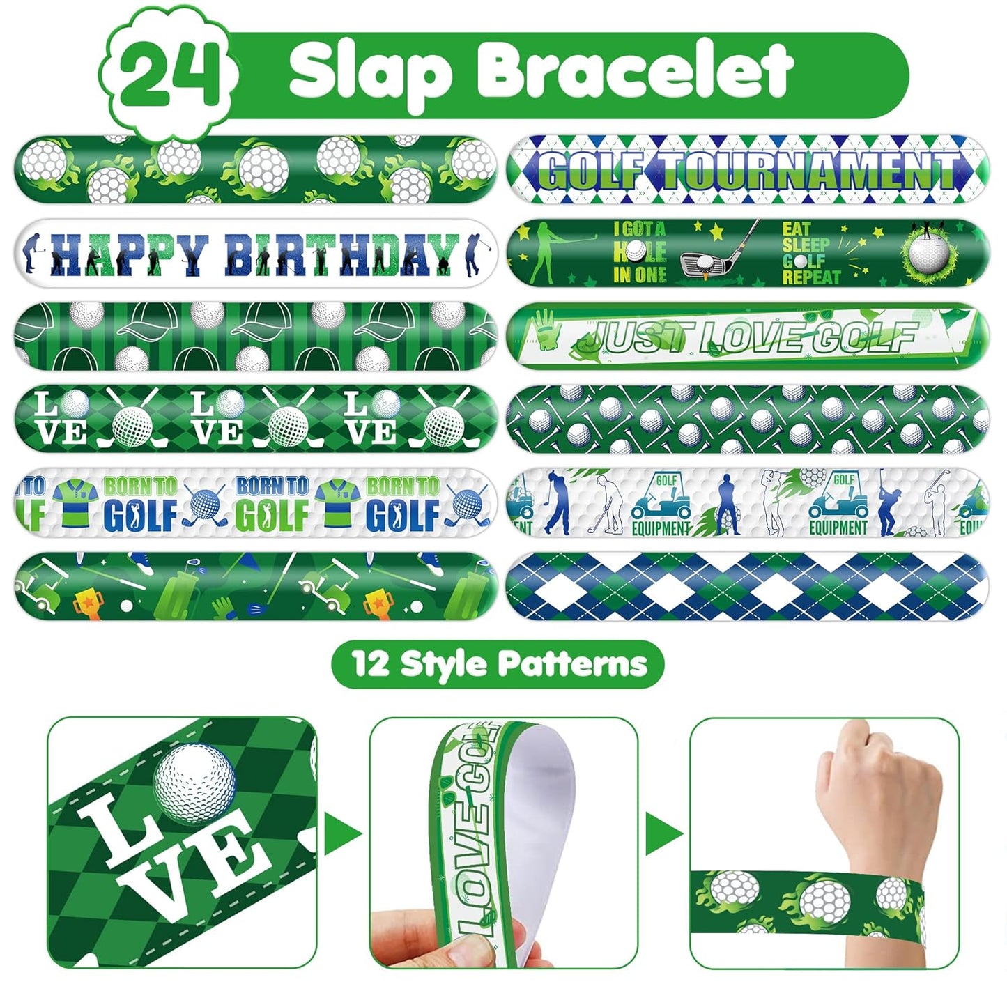 48PCS Golf Party Set 24PCS Temporary Tattoos & 24PCS Slap Bracelets Fun Golf-Themed Birthday Supplies, Baby Shower Gifts, Classroom Rewards & Party Decorations for Kids (Boys & Girls)