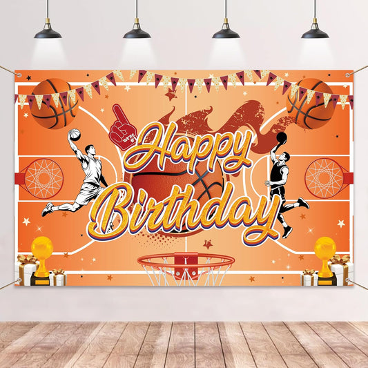 Basketball Happy Birthday Backdrop Banner - Sports Theme Party Decorations with Happy Birthday Sign, Large Vinyl Photo Background for Basketball Party Teens Adults, 7x5 FT (71x43 Inch)