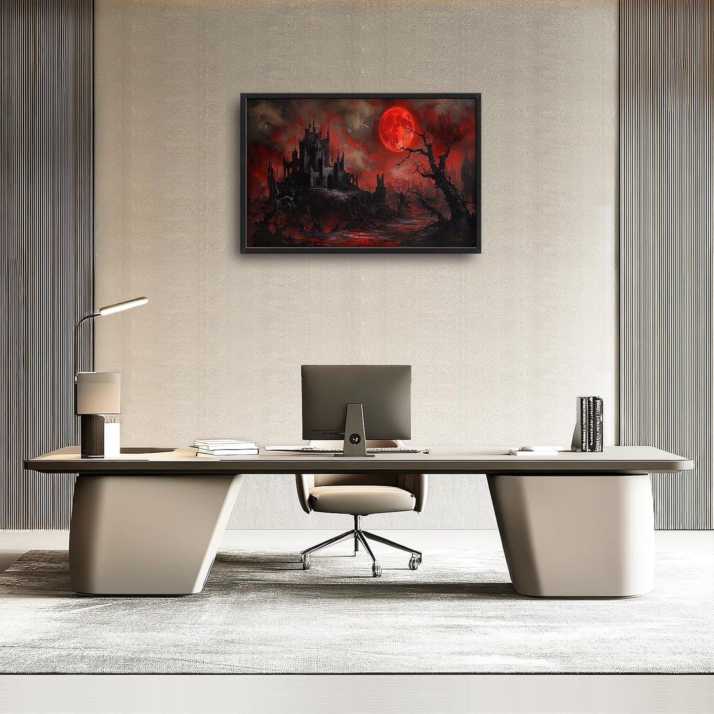 Large Gothic Spooky Haunted House Framed Wall Art for Living Room Dark Academia Castle Pictures Wall Decor Goth Print Painting Artwork Home Decorations for Gothic Room Bedroom Office 36x24 inch