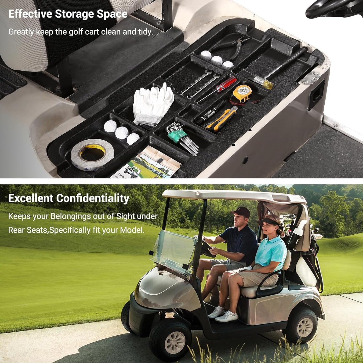 10L0L Golf Cart Under Seat Storage Tray Fits EZGO TXT, RXV, Club Car DS, Club Car Precedent, Yamaha G29, Electric Vehicle with Original Trojan Battery Underseat Organizer Container Holder Plate
