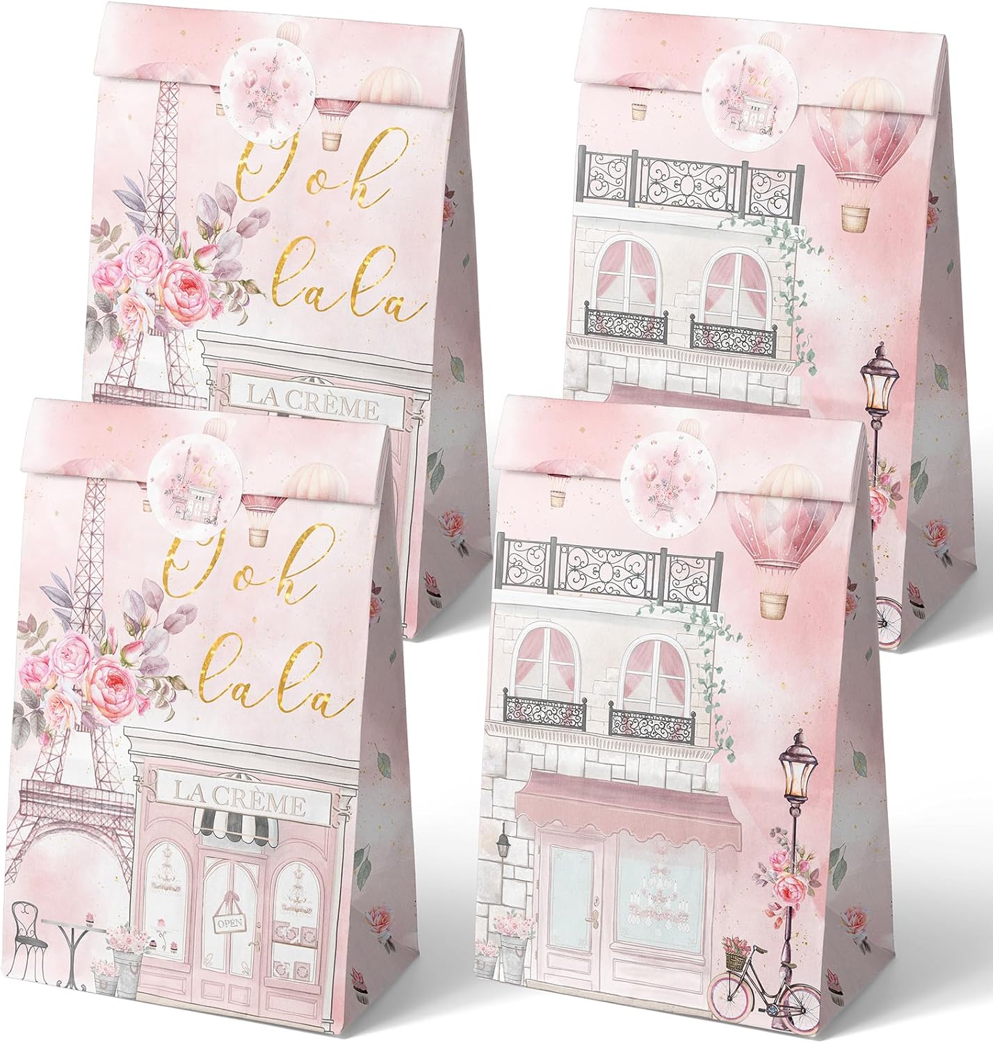 Outego 24 Paris Party Favor Bags with Stickers Paris Goodie Bags Paris Party Favors for Kids Paris Themed Birthday Party Supplies