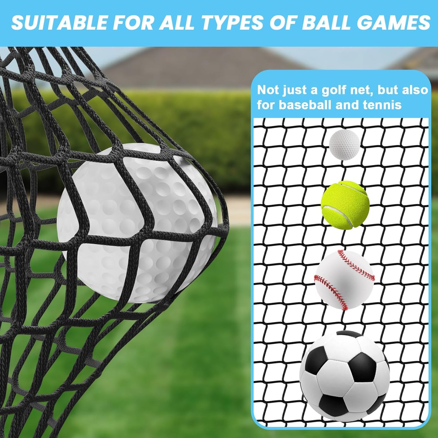 aikeec Golf Practice Hitting Net: 10 x10x 10 Ft Batting Cage Netting with Polyester Mesh, Roped Edges -for Backyard Driving, Garage, Indoor/Outdoor, Golf Simulator (Frame Not Included)