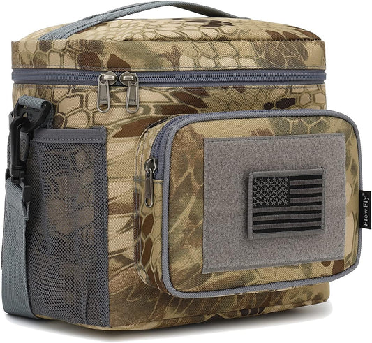 FlowFly Lunch Bag, Insulated Cooler, Thermal Lunch Box Tote with MOLLE/PALS Webbing, Adjustable Padded Shoulder Strap, for Tactical Men Women Adults and Boys Girls Kids (Camo#3, Medium)