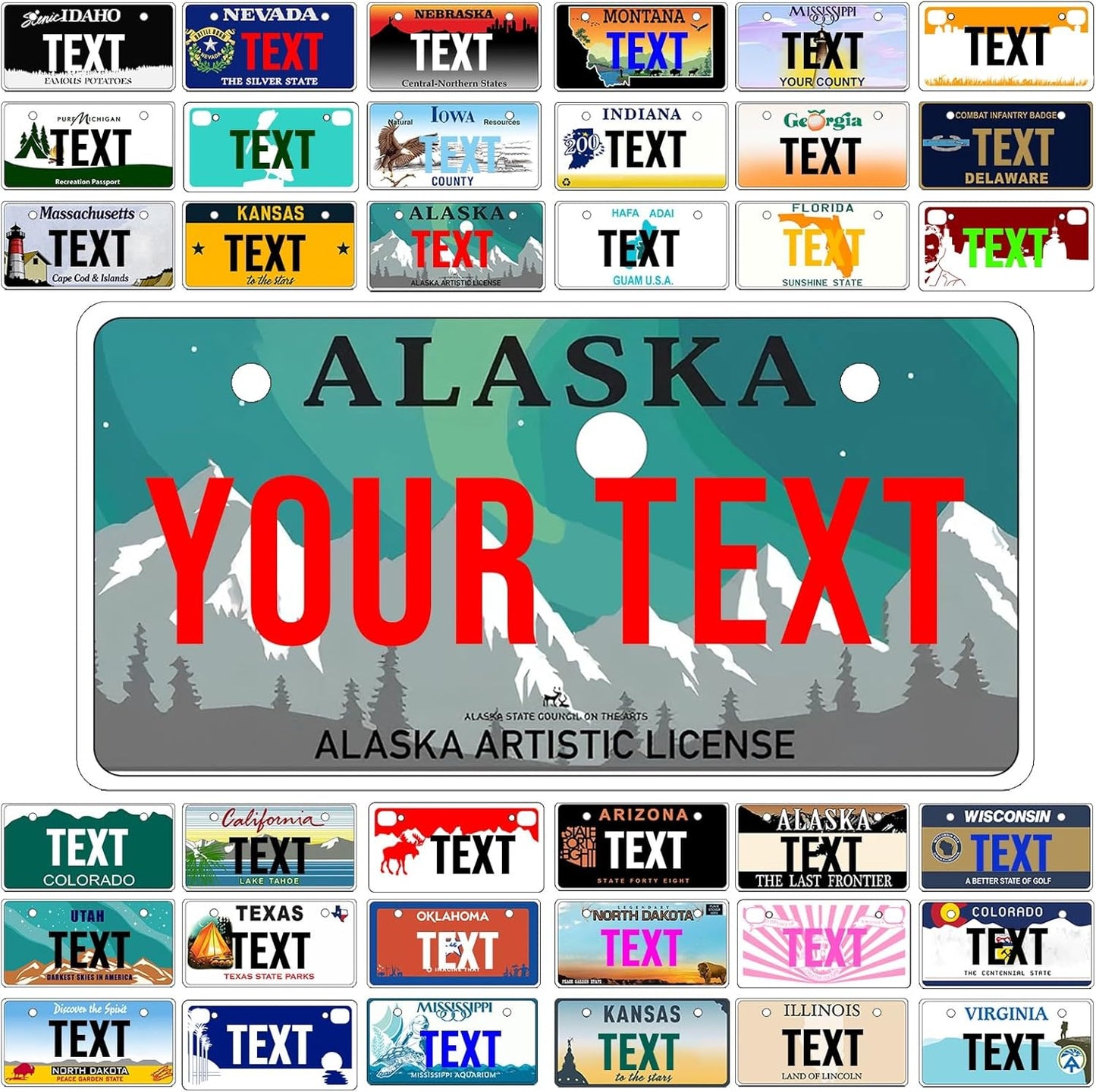 Custom Mini License Plate,Personalized Alaska Bike License Plate - Select from All 50 States,3 Sizes - Customized Customizable State Car Tag Plates for Kids Bike, Bicycle,Toy Car,4x2 Inch