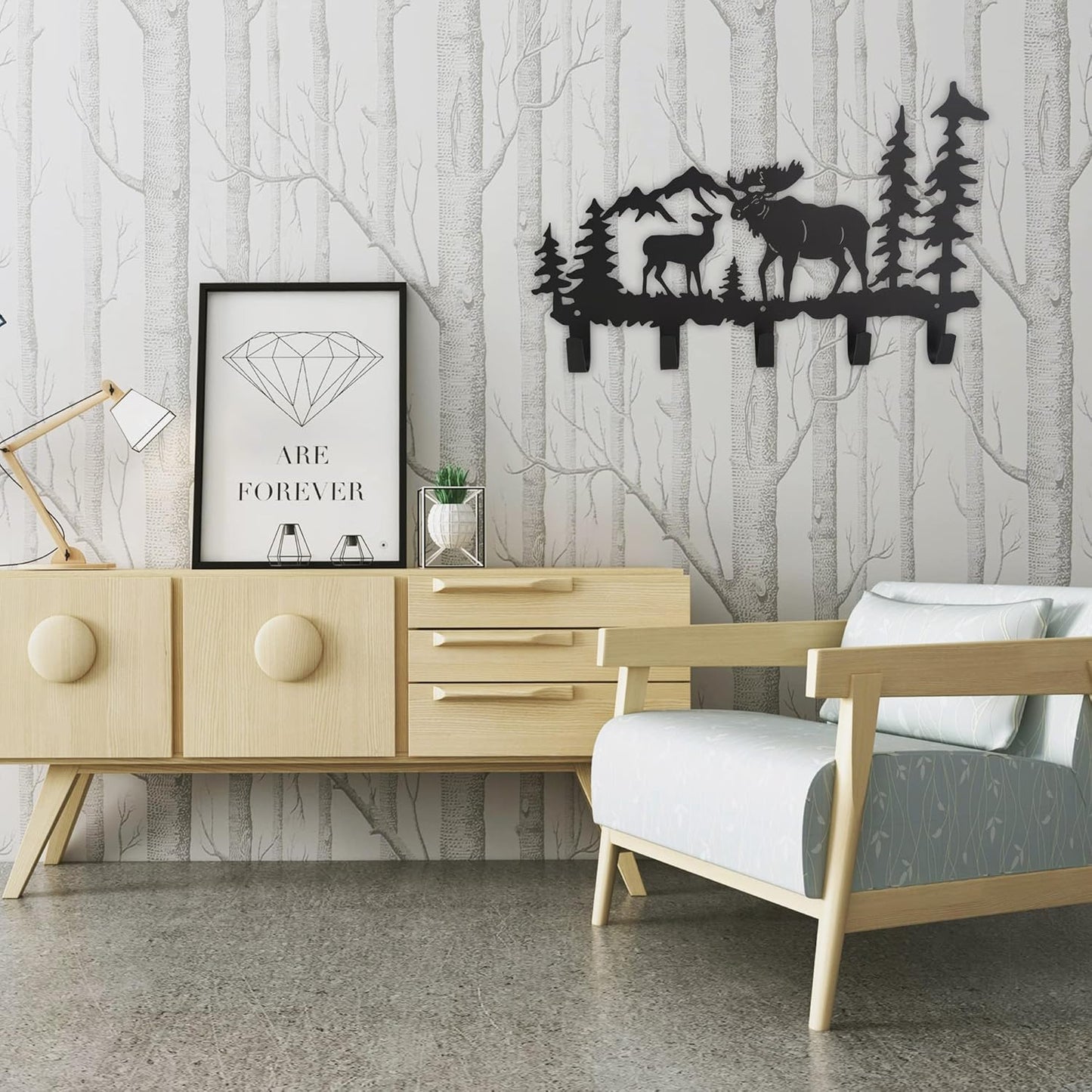 Metal Moose Coat Hooks Wall Art Decor-Moose Hangers and Key Holder-Clothes Hat Rack-Animal Theme Hooks Sweet Home Decor for Storage, Living Room, Hallway, Office (Black)