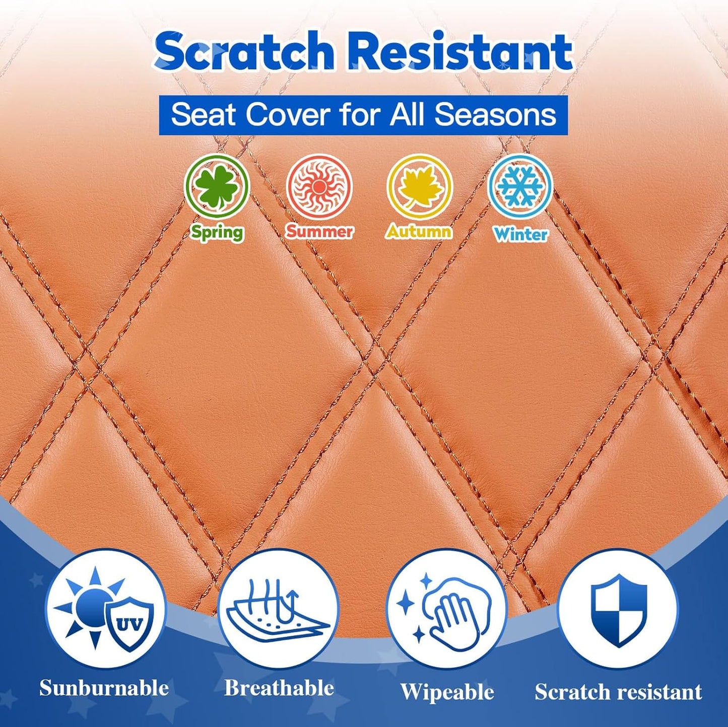 NOKINS Golf Cart Diamond Front&Rear Seat Covers Kit, Front Seat Covers Fits Club Car Precedent/Tempo/Onward Premium Seat Cushion, Rear Seat Covers Fits Aftermarket Standard Cushion (All Brown)