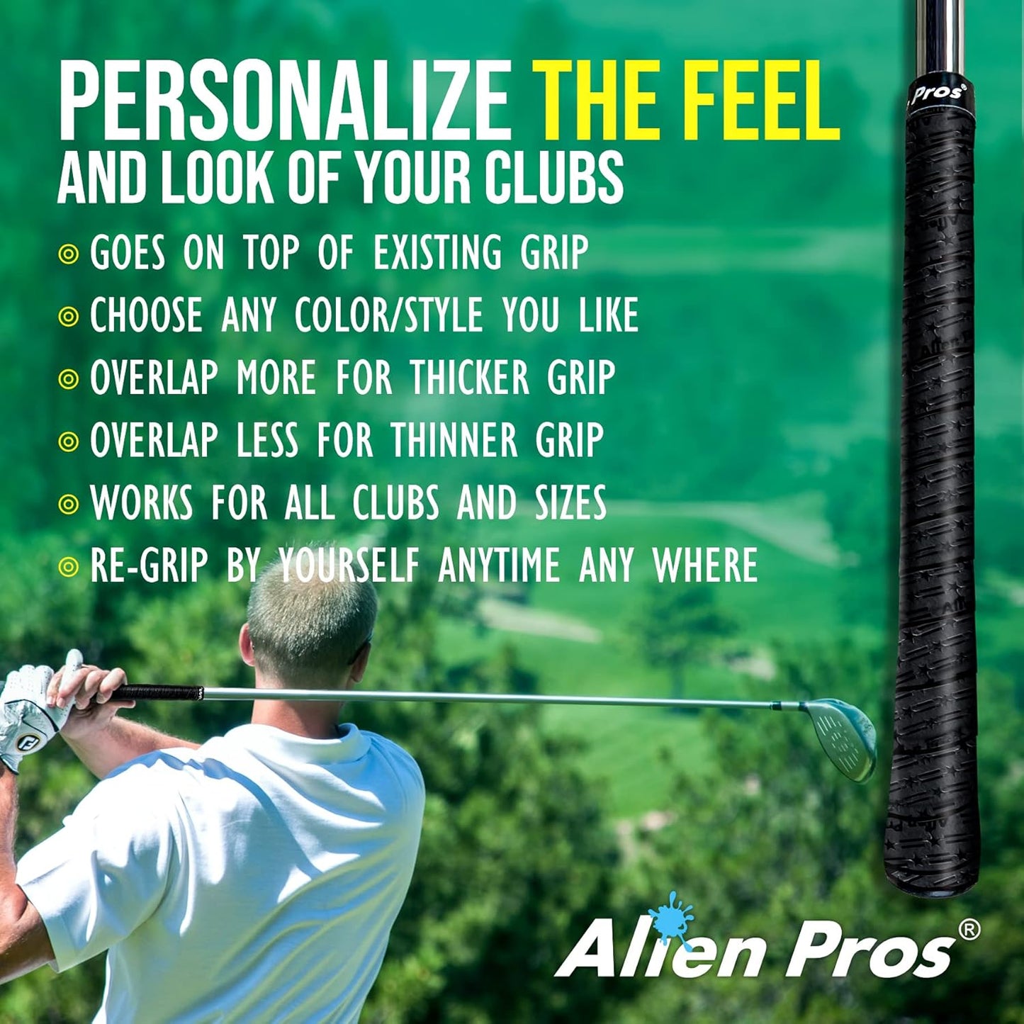 Alien Pros Golf Grip Wrapping Tapes - Innovative Golf Club Grip Solution - Enjoy a Fresh New Grip Feel in Less Than 1 Minute