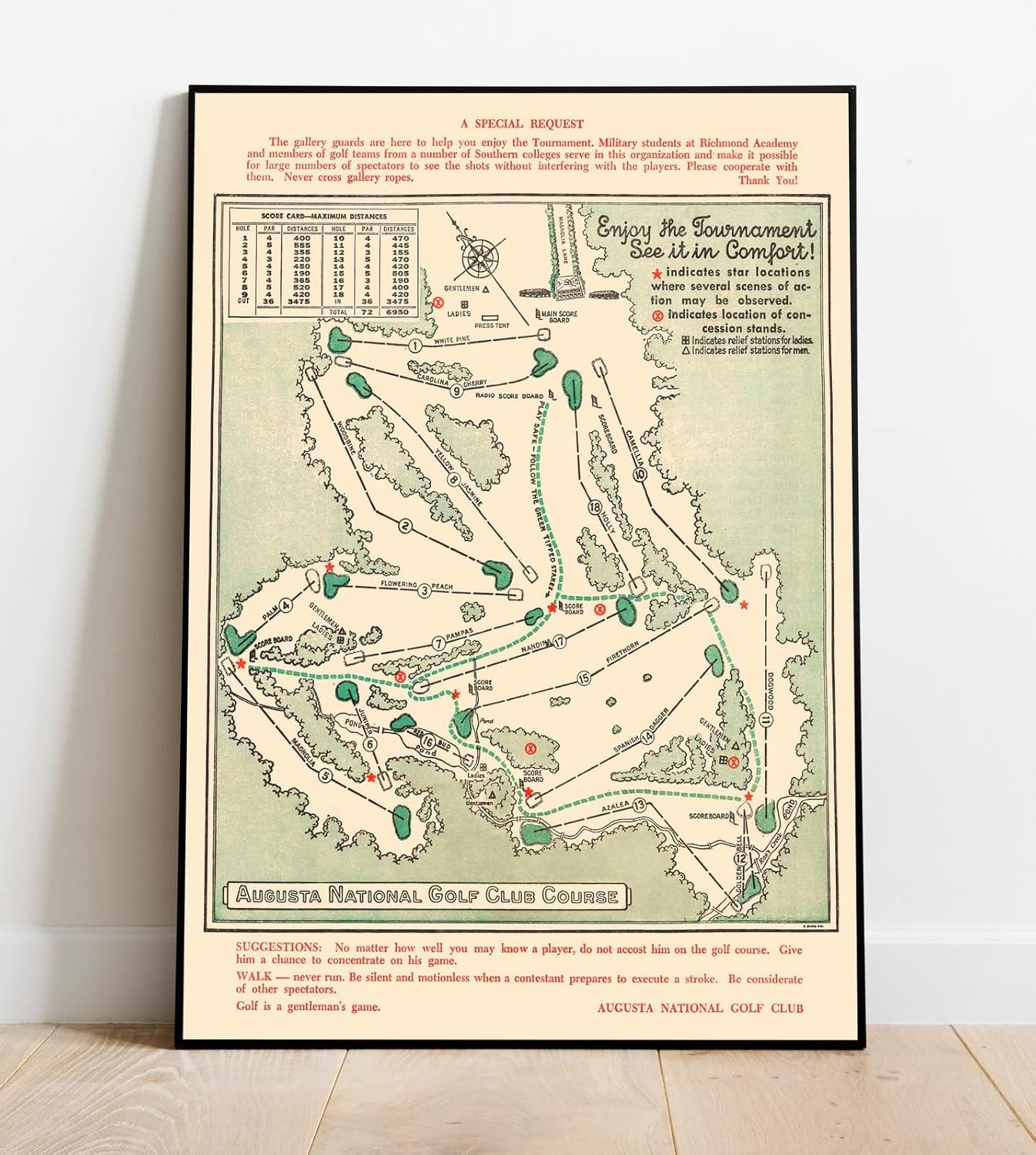 Historic Map - Augusta National Golf Club Course, 1954 - Unframed Vintage Wall Art 18in x 24in