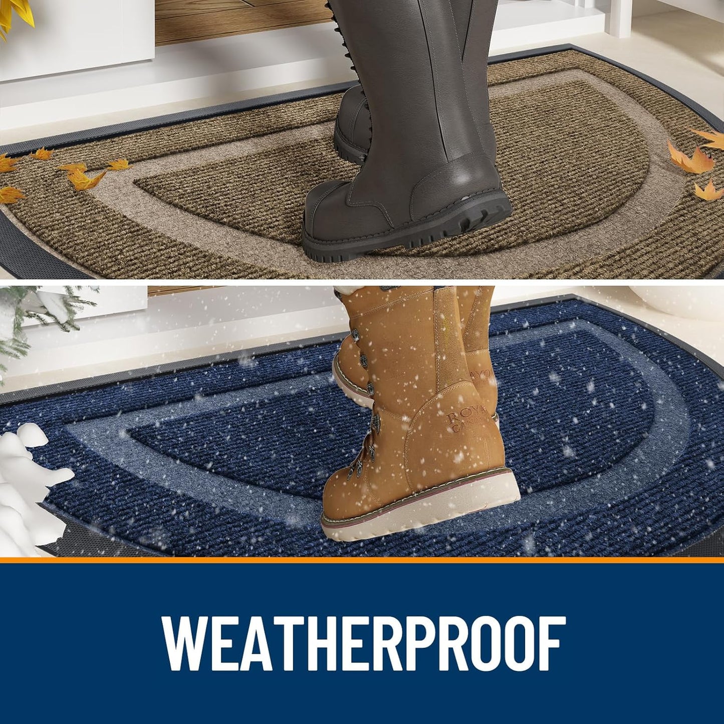 OLANLY Half Circle Door Mat Indoor Outdoor Entrance Welcome, Waterproof All-Season, All-Weather Doormat, Sturdy Natural Rubber, Low Profile, Easy Clean Patio Porch Entryway Mat, 71x47, Blue