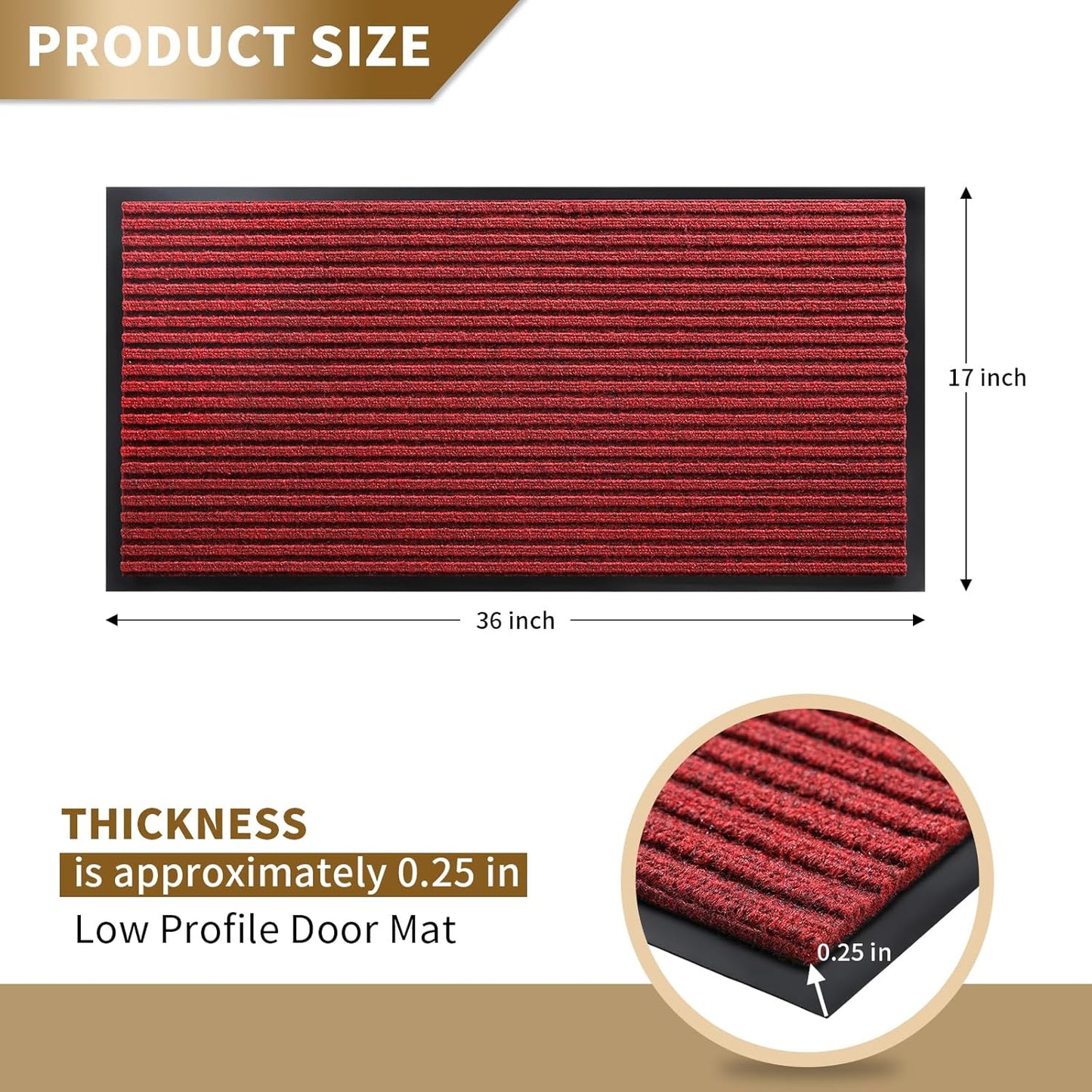 Yimobra Front Door Mat Outdoor Indoor Entrance, 100% Waterproof All-Season All Weather Doormat, Welcome Matt Outside Entry, Non Slip, Low Profile, Heavy Duty Patio Porch Floor Mats,36 x 17,Black Red