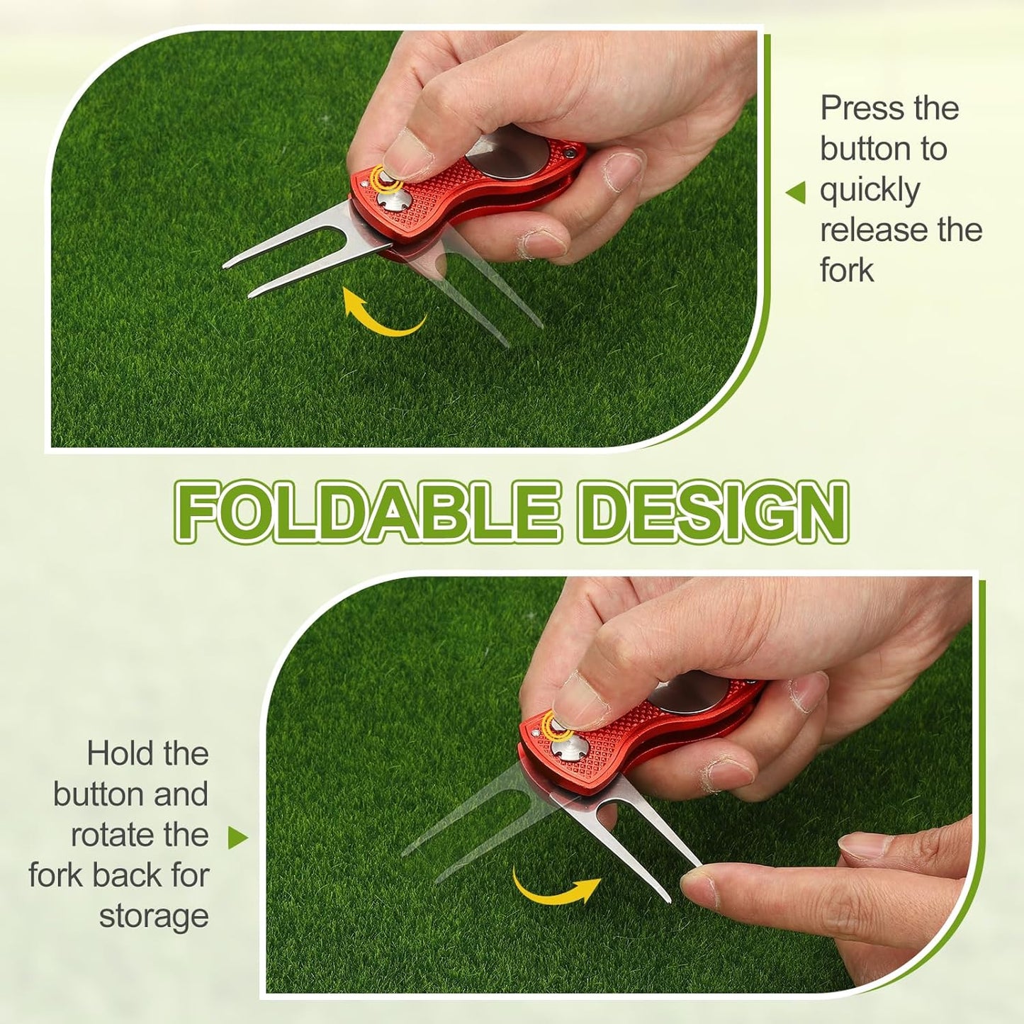 PATIKIL Golf Divot Repair Tool Foldable Metal Golf Green Divot Tool with Magnetic Ball Marker & Stainless Steel Fork