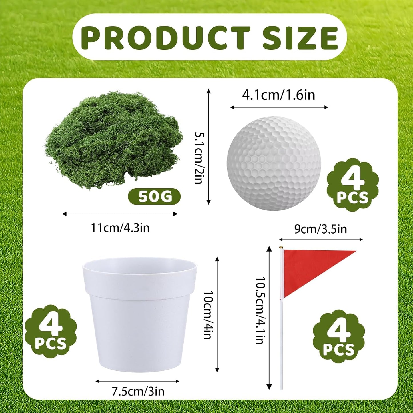 Mimorou 4 Sets Golf Table Centerpiece Decorations Party Supplies Include Mini Golf Ball Mini Flowerpot Artificial Moss Lawn Red Flag for Golfers Sport Themed Birthday DIY Party Decor