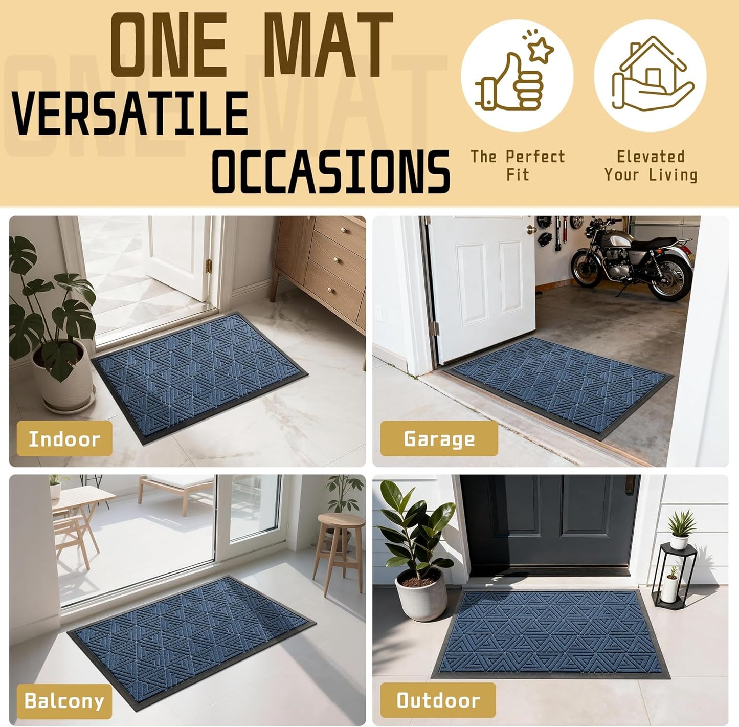 Yimobra Extra Large Door Mat 60x36, All-Weather Waterproof Non-Slip Welcome Matt Outdoor, Heavy Duty Non Slip Doormat for Entryway for Patio and Garage Indoor, Easy Clean, Blue