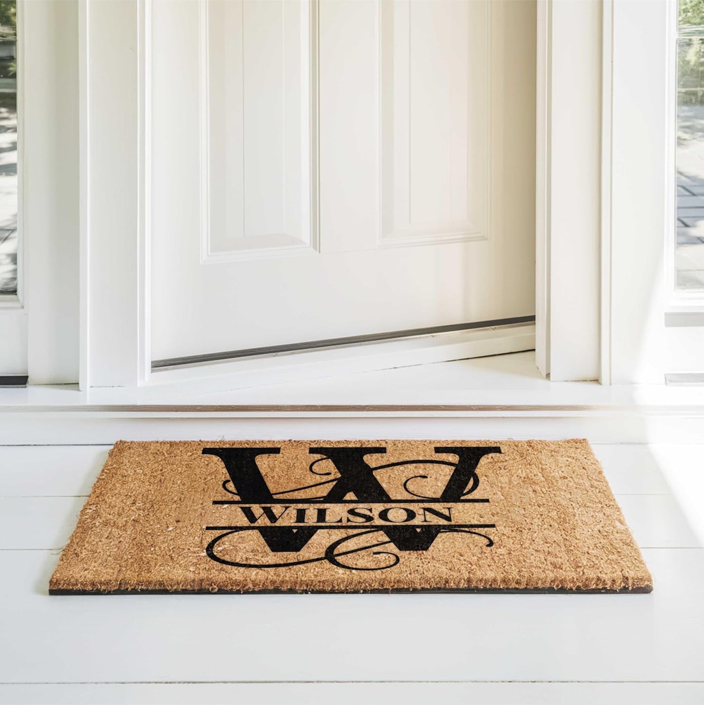 MRC Wood Products Personalized Split Monogram 16" x 24" Custom Doormat Door Mat for Front Door (16" x 24")