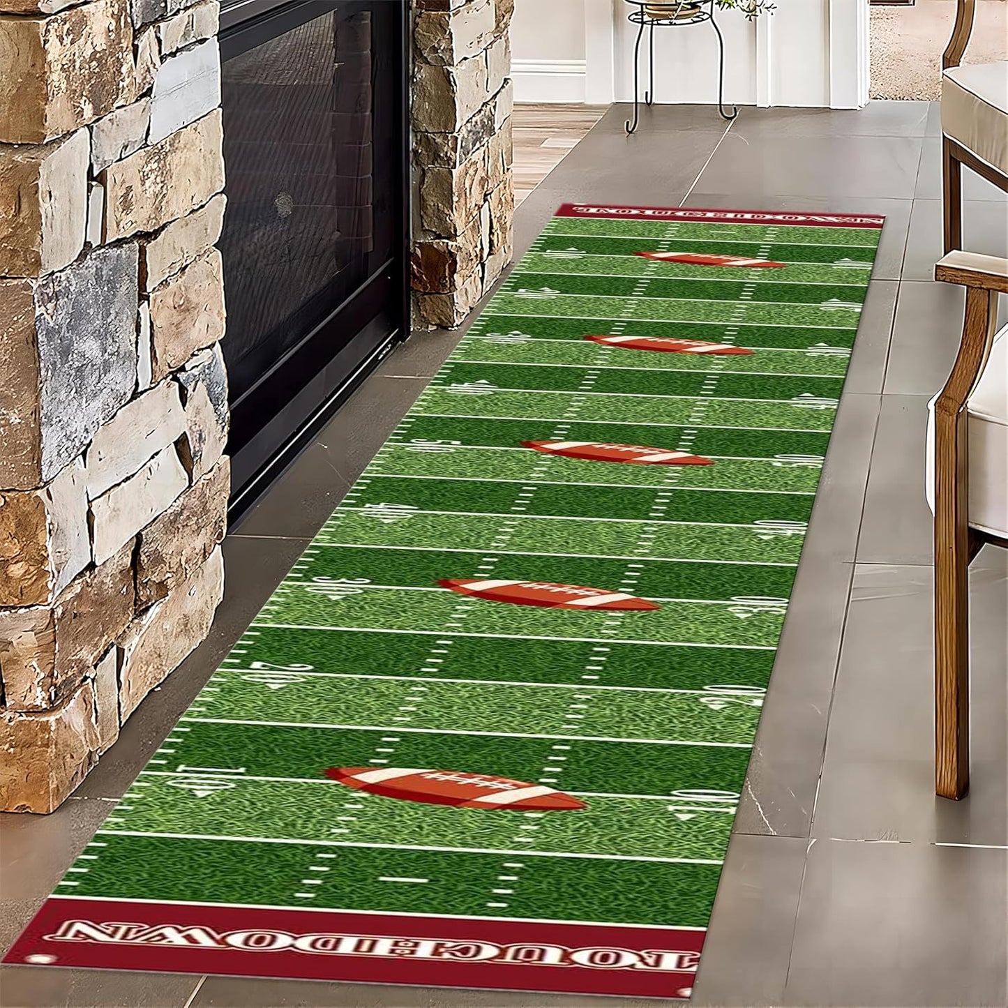 Rugby Runner Carpet, 3.3x10ft, American Football Touchdown Indoor Rugs, Machine Washable Durable High Traffic Rug, with Non Slip Backing Absorbent Carpets for Entryway Living Room