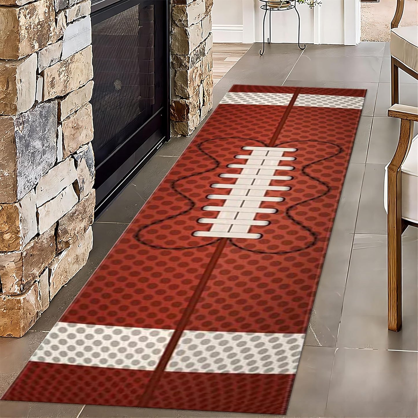 American Football Runner Rug, 1.3x7ft, Soccer Decorative Floor Area Mat, Reduce Noise Breathable Entry Carpet, Non-Shedding Pet Friendly Foldable Area Rug for Indoor Entry Entryway
